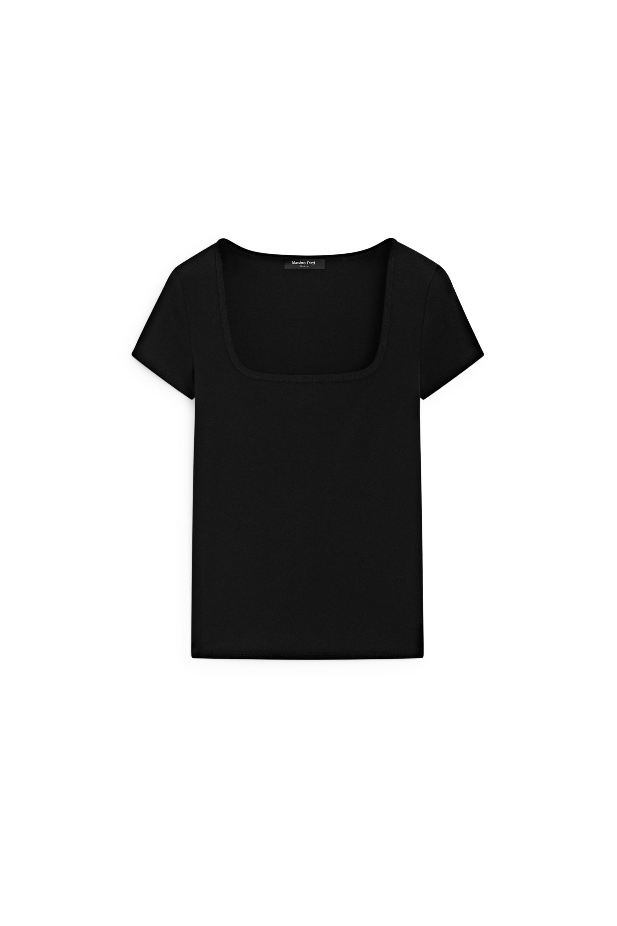Short sleeve square neckline T-shirt — BLACK