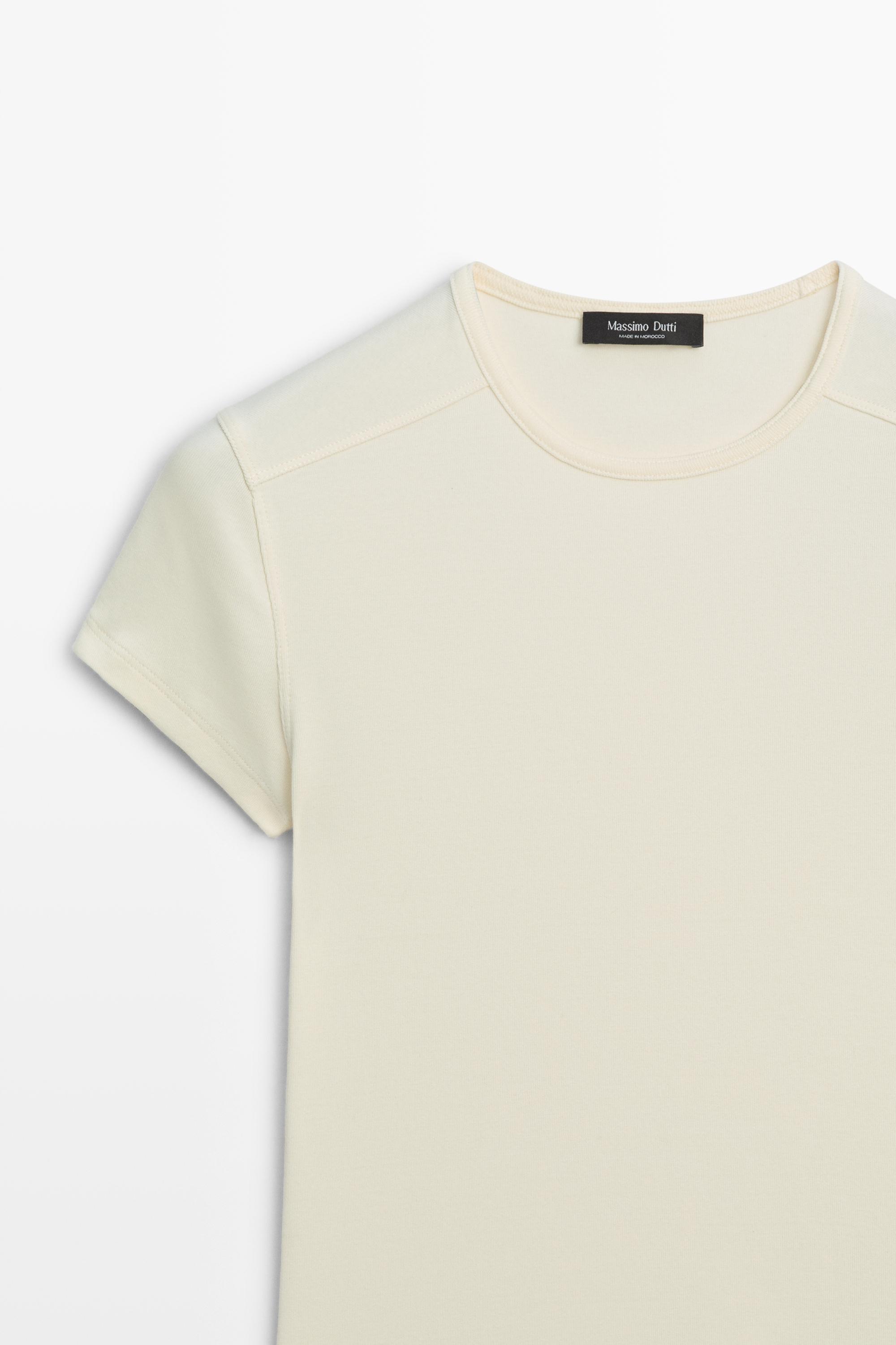 Short sleeve cotton blend T-shirt — CREAM