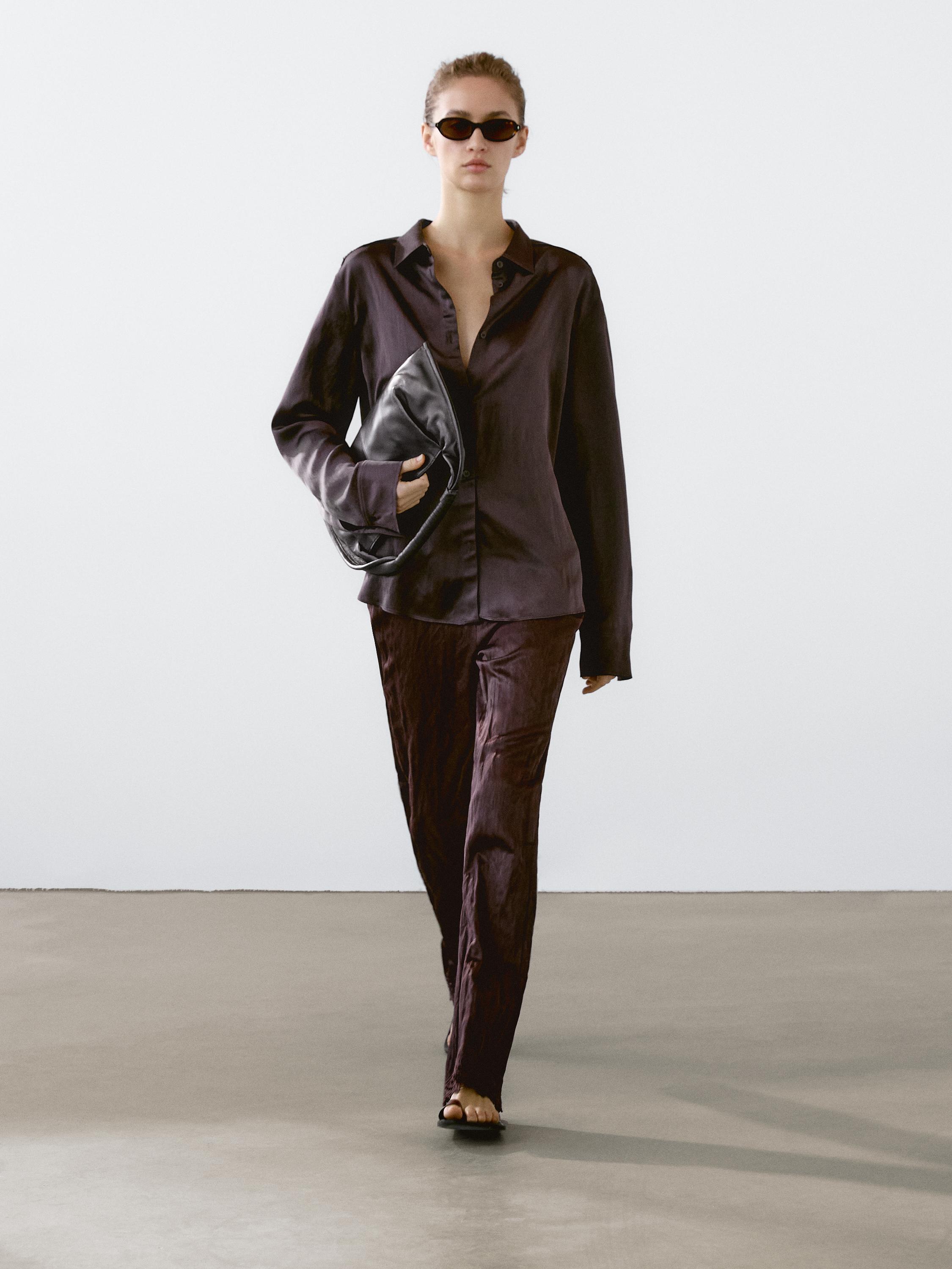 Camisa fluida satinada manga larga