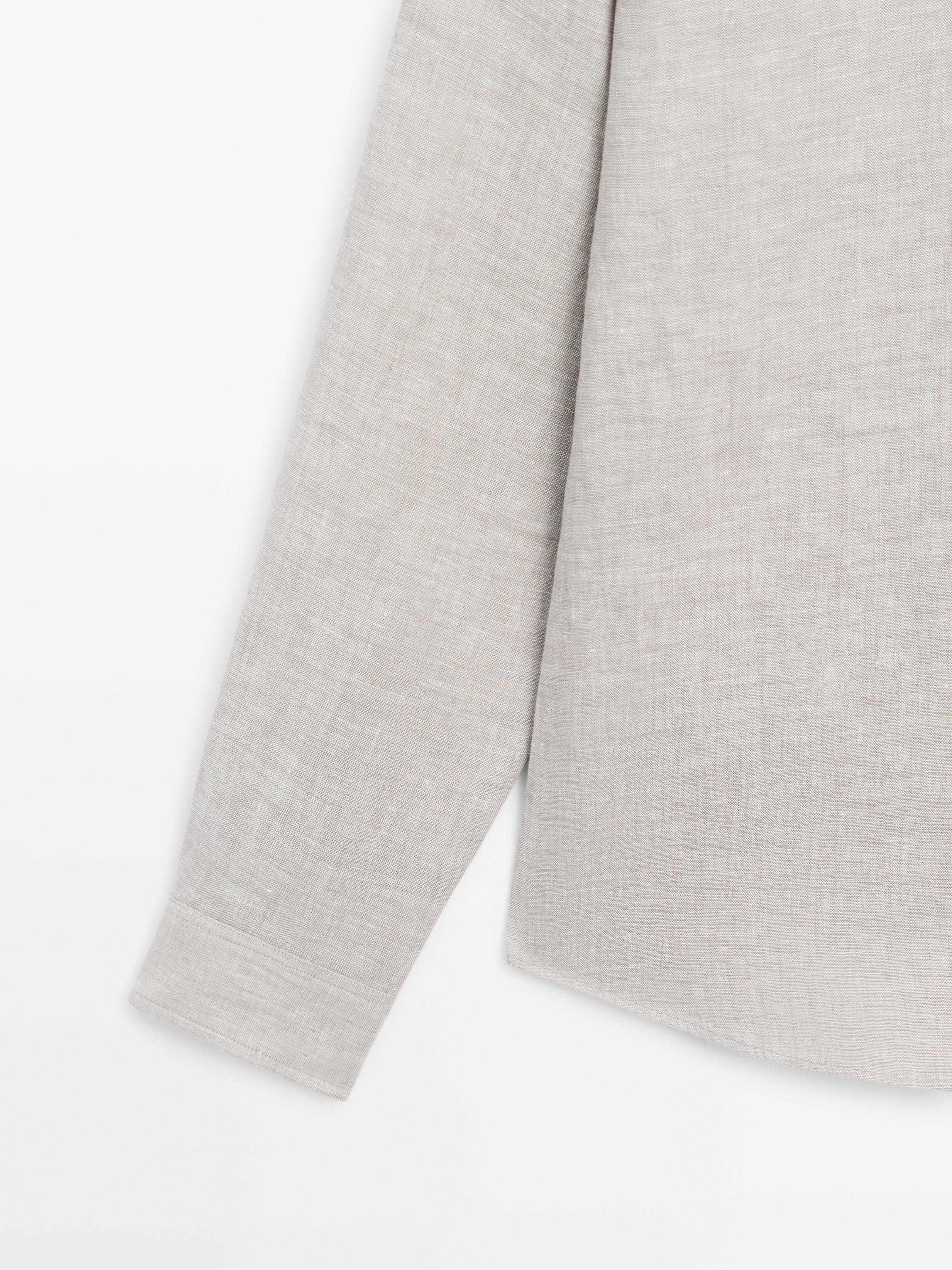 Regular fit linen shirt with pocket — MINK