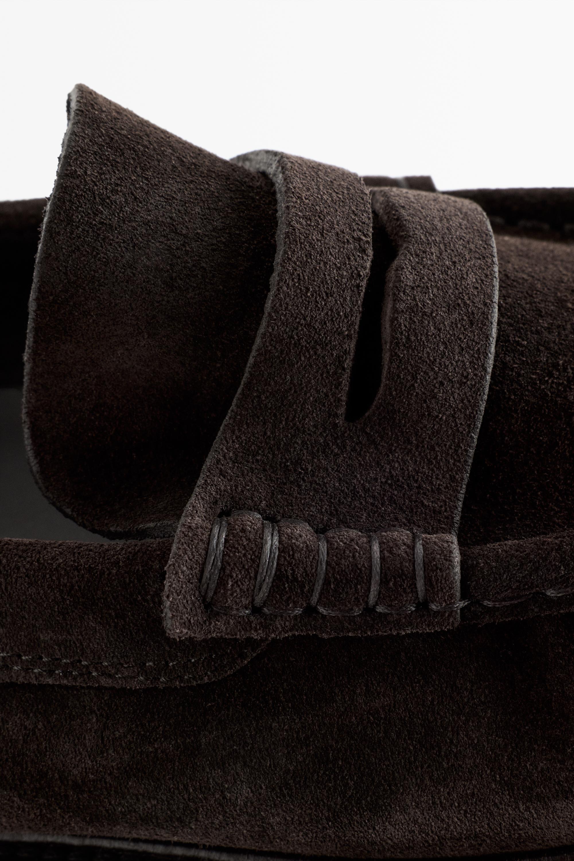 Shirred split suede leather loafer — BROWN