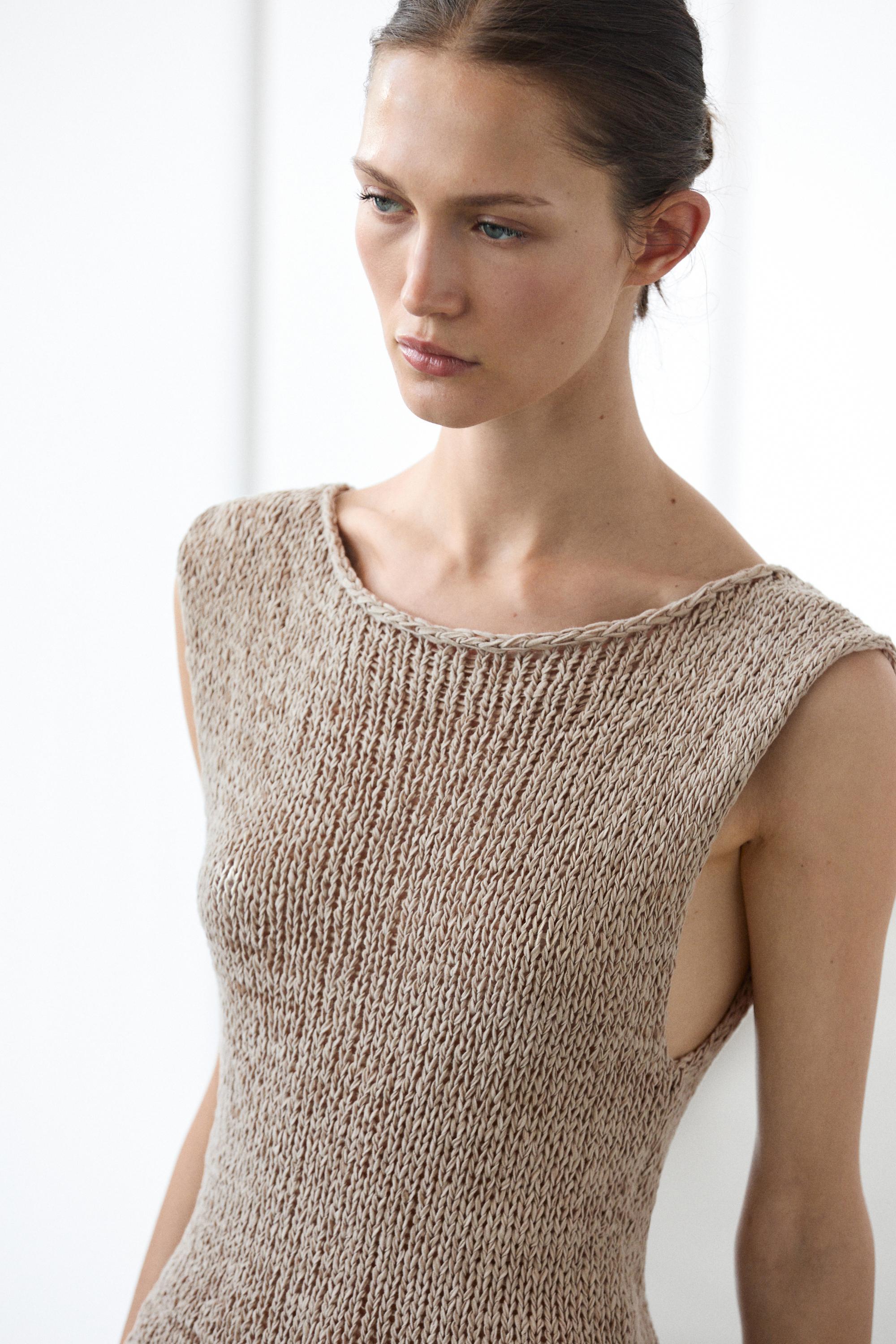Knit cotton blend top — SAND