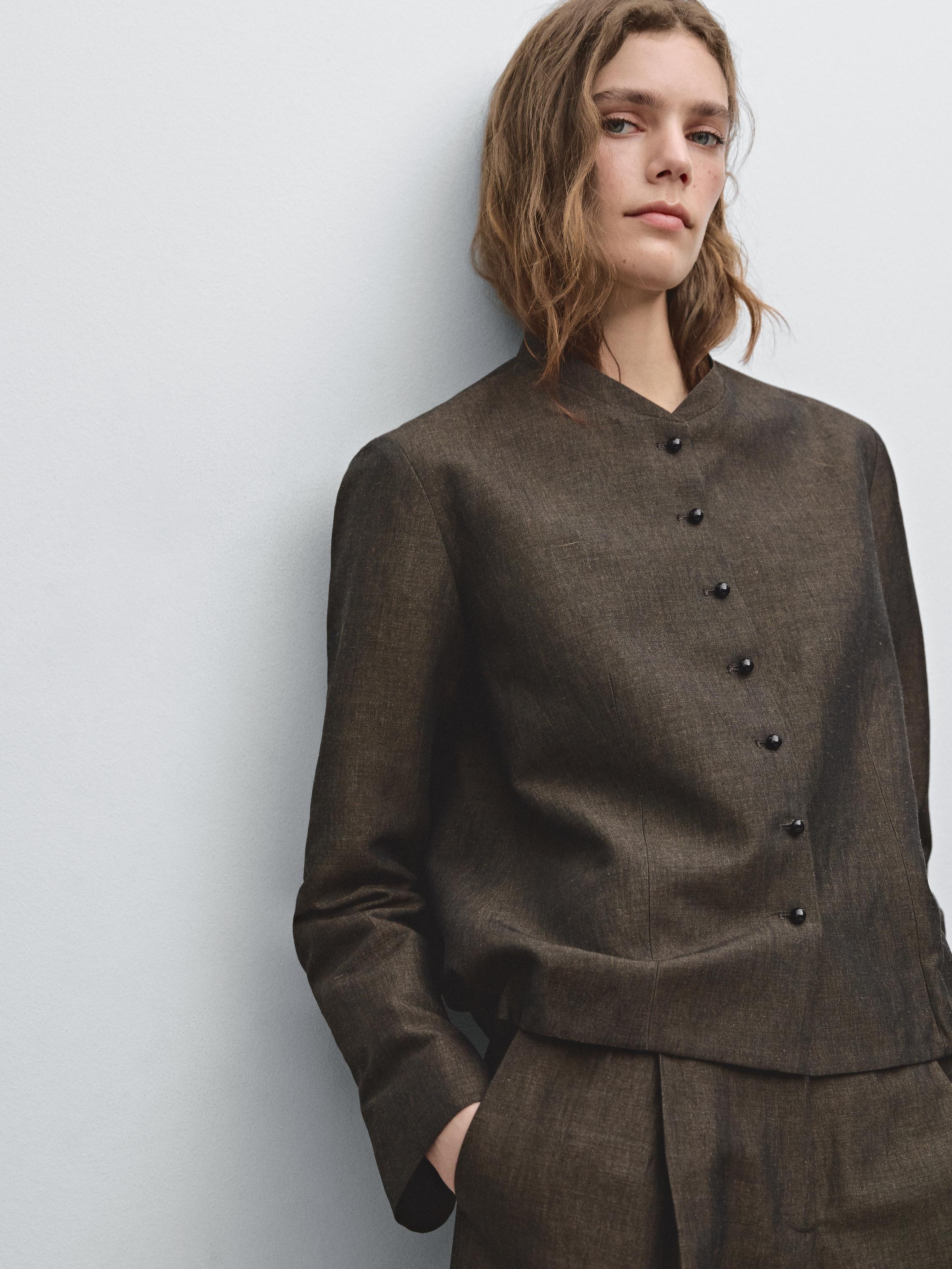 Linen blend jacket with button detail