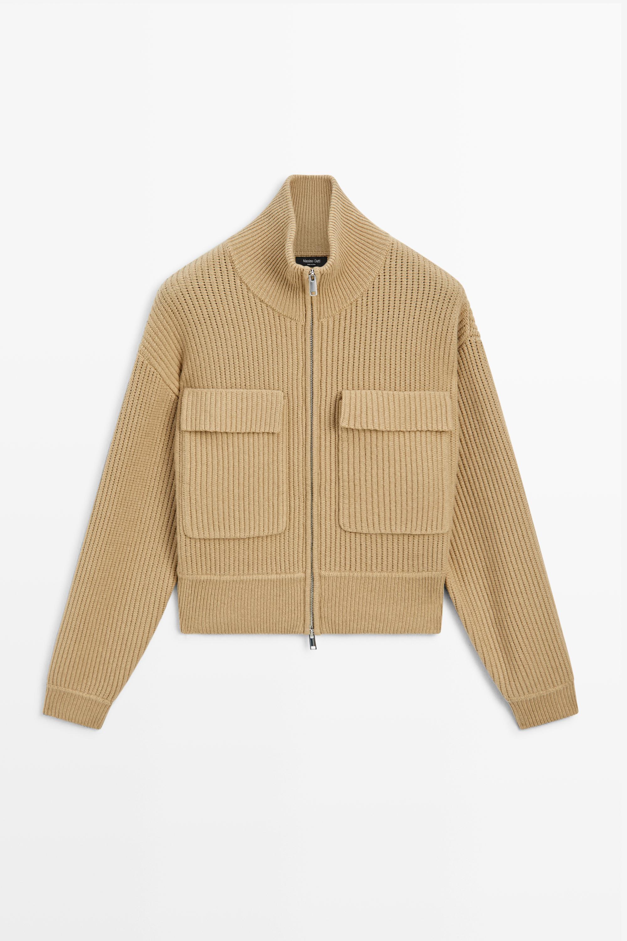 Zip-up knit cardigan with cotton