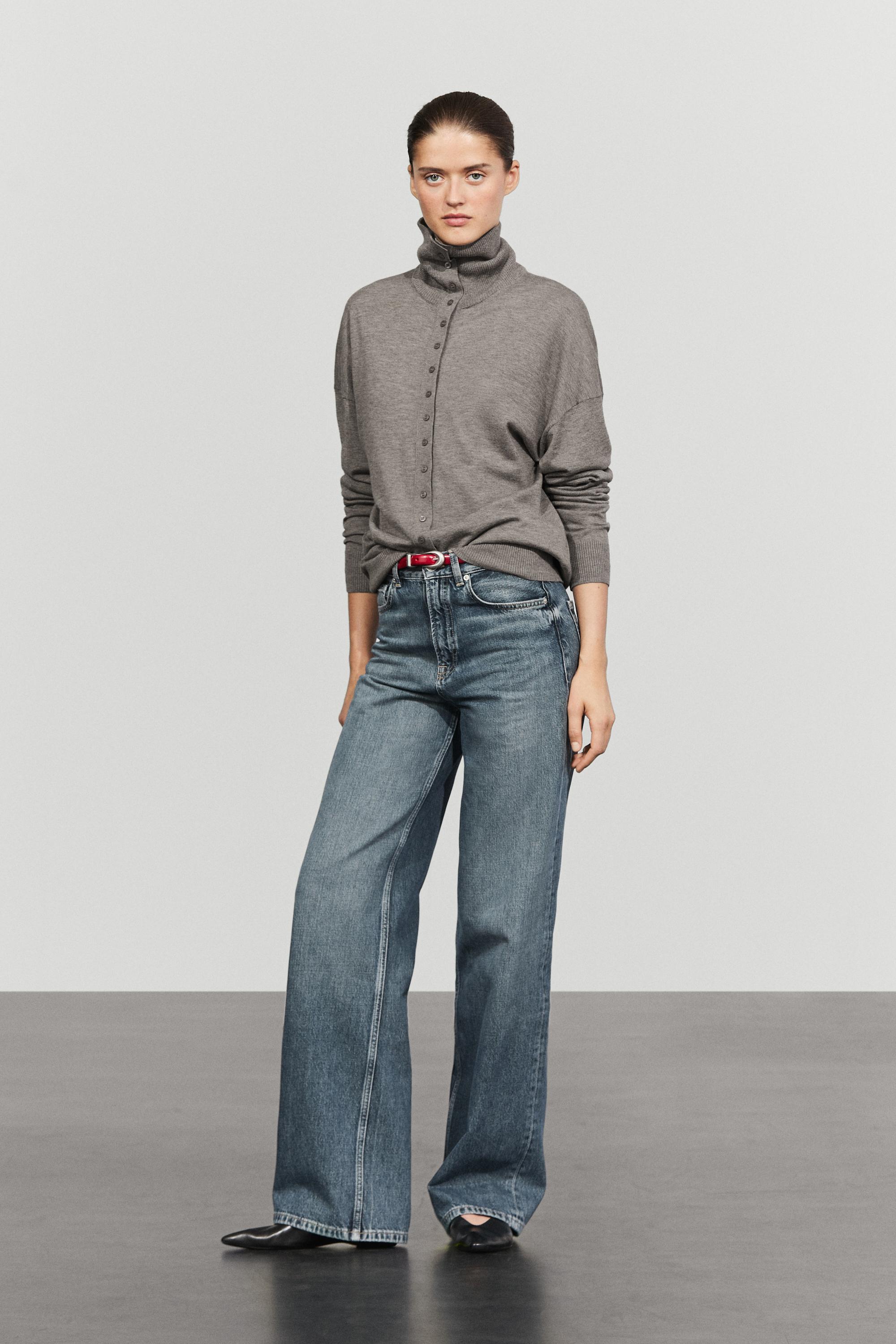 Turtleneck cardigan with button detail — GREY