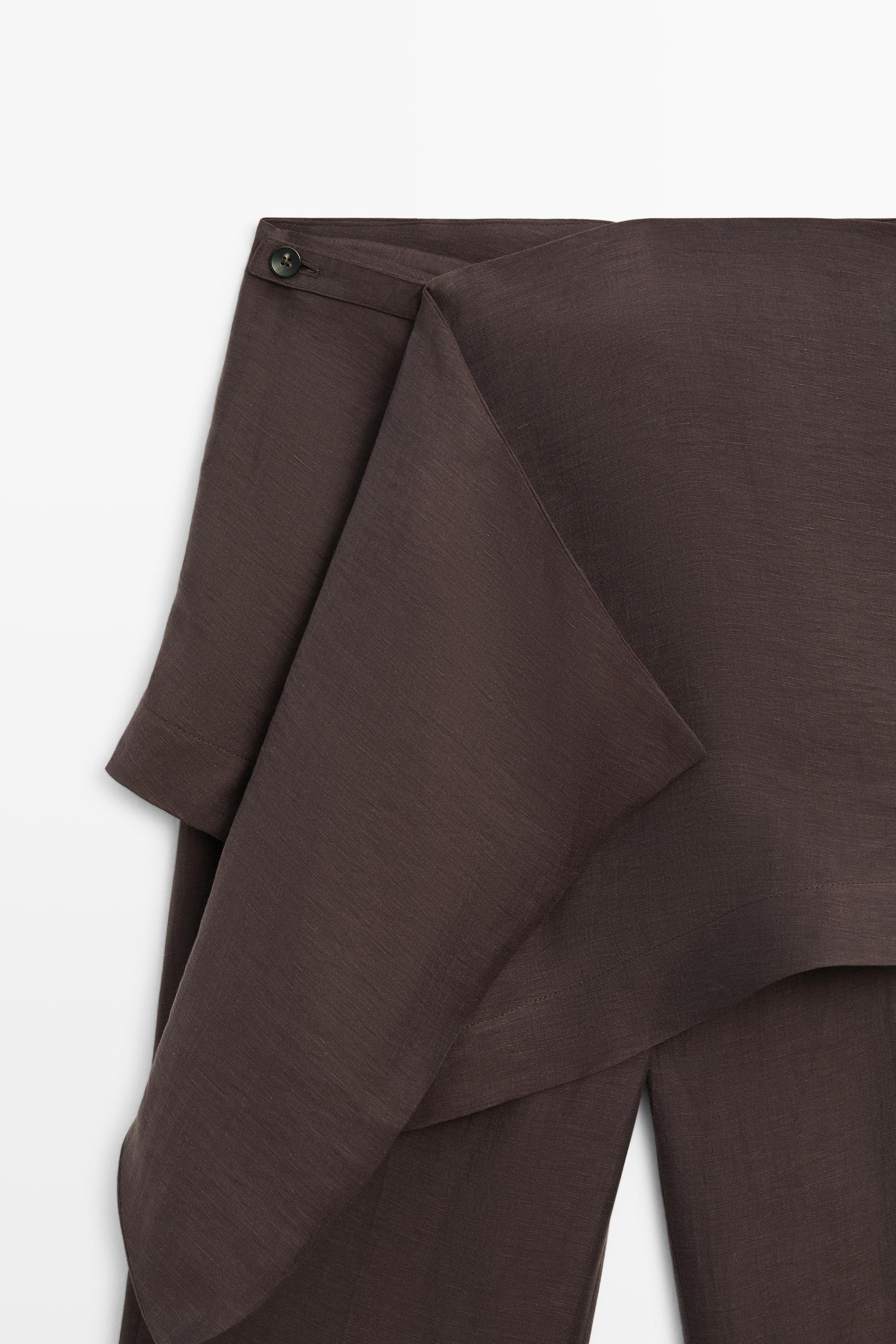 Pants with skirt detail and linen — Chocolate
