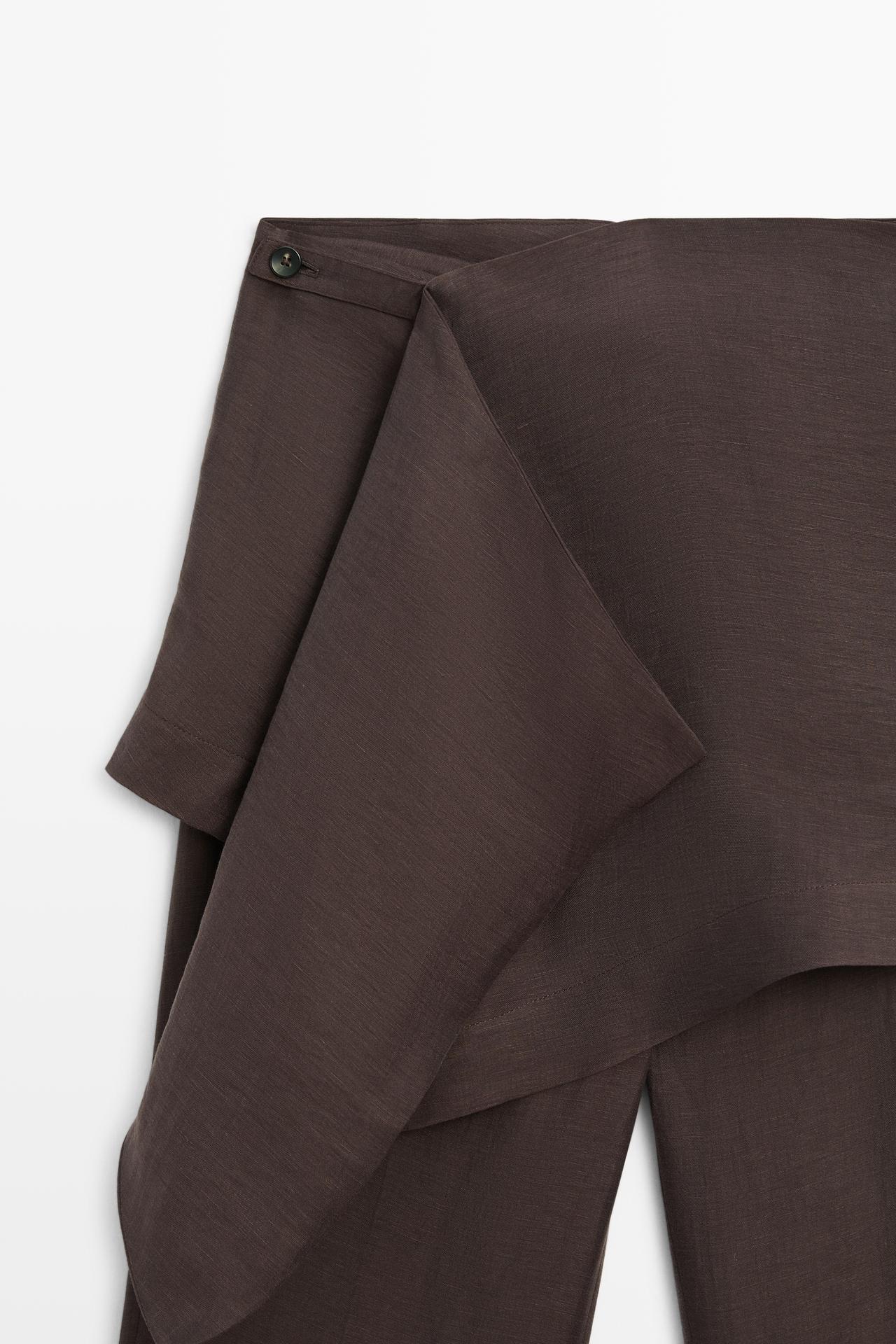 Pants with skirt detail and linen — Chocolate