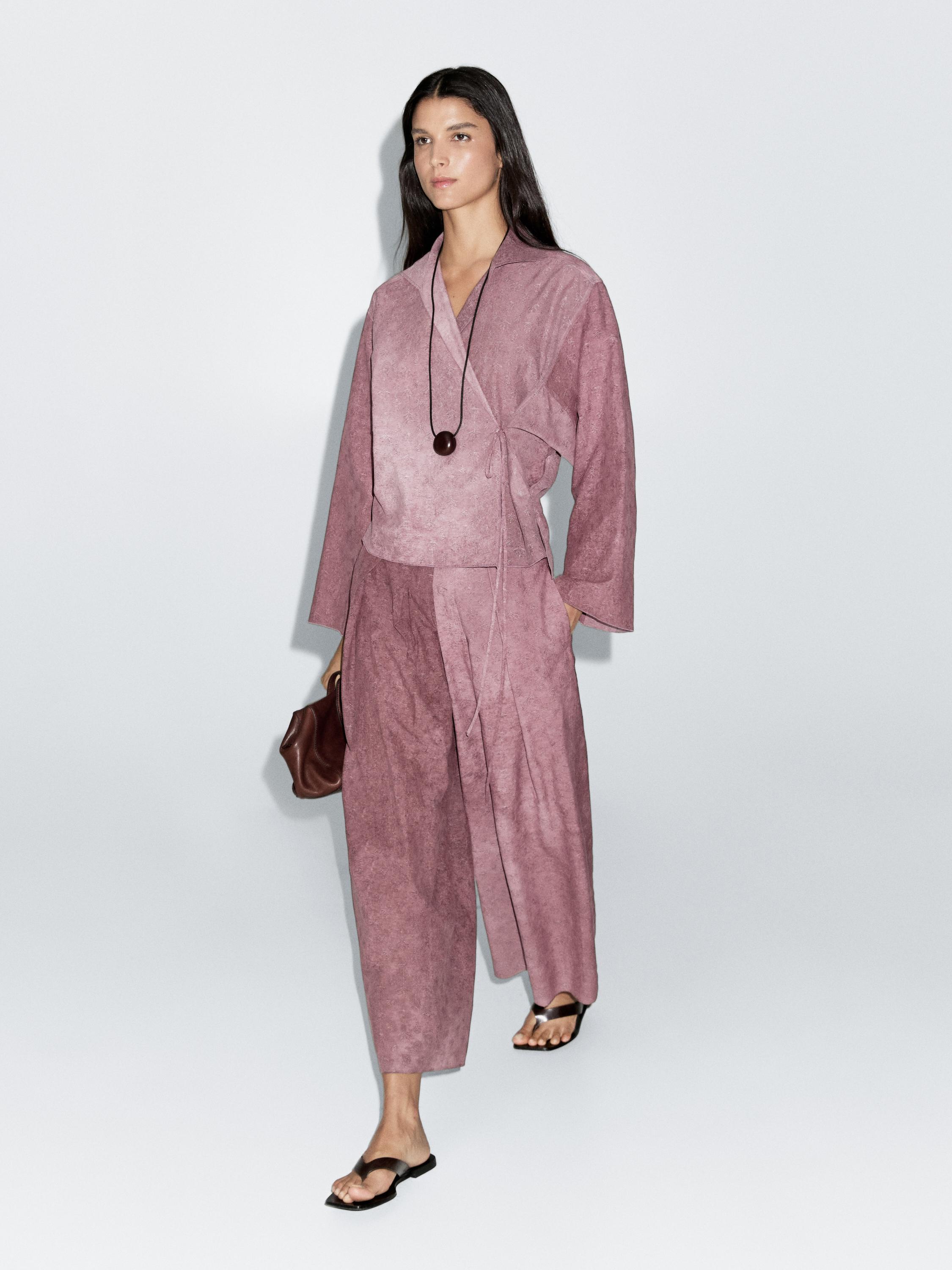 Pantalon jacquard large et fluide