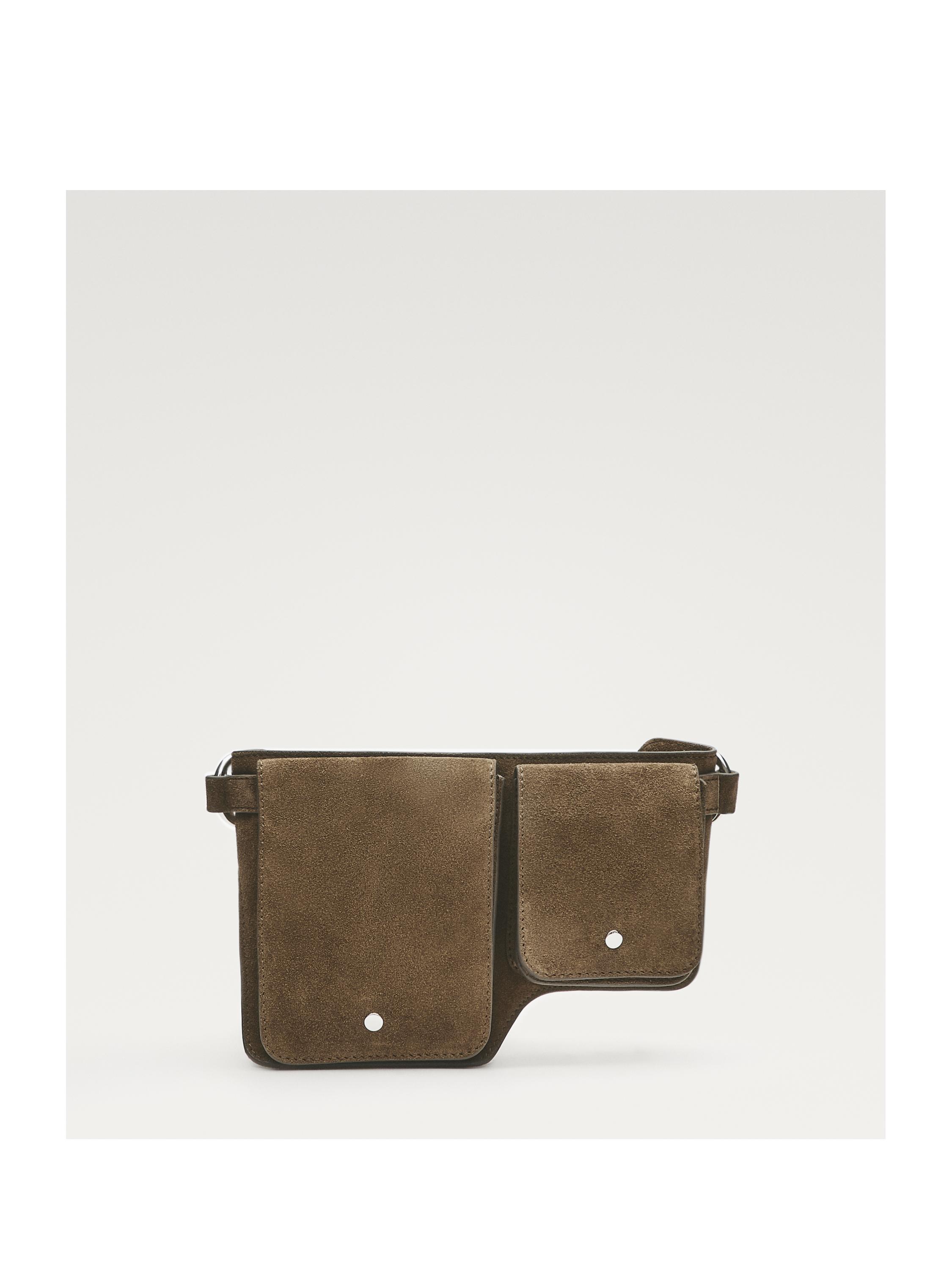 Çift bölmeli süet deri bel çantası