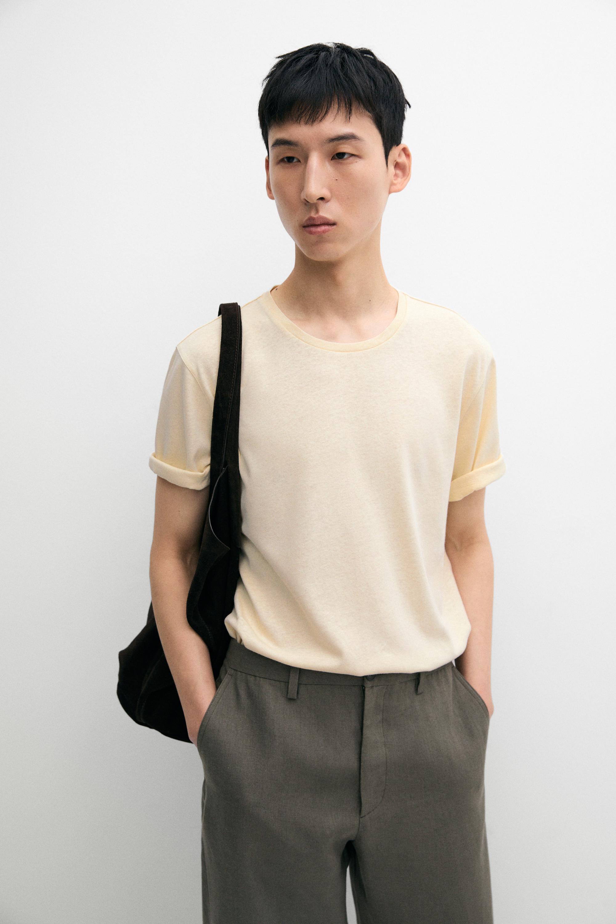 Short sleeve linen and cotton T-shirt — YELLOW