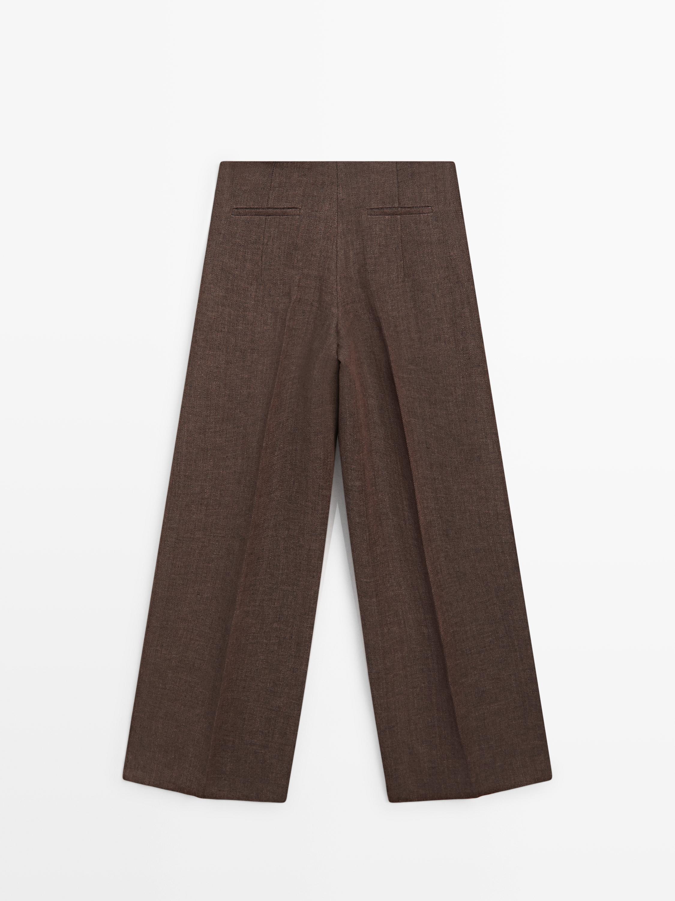 Flowing linen suit trousers — BROWN