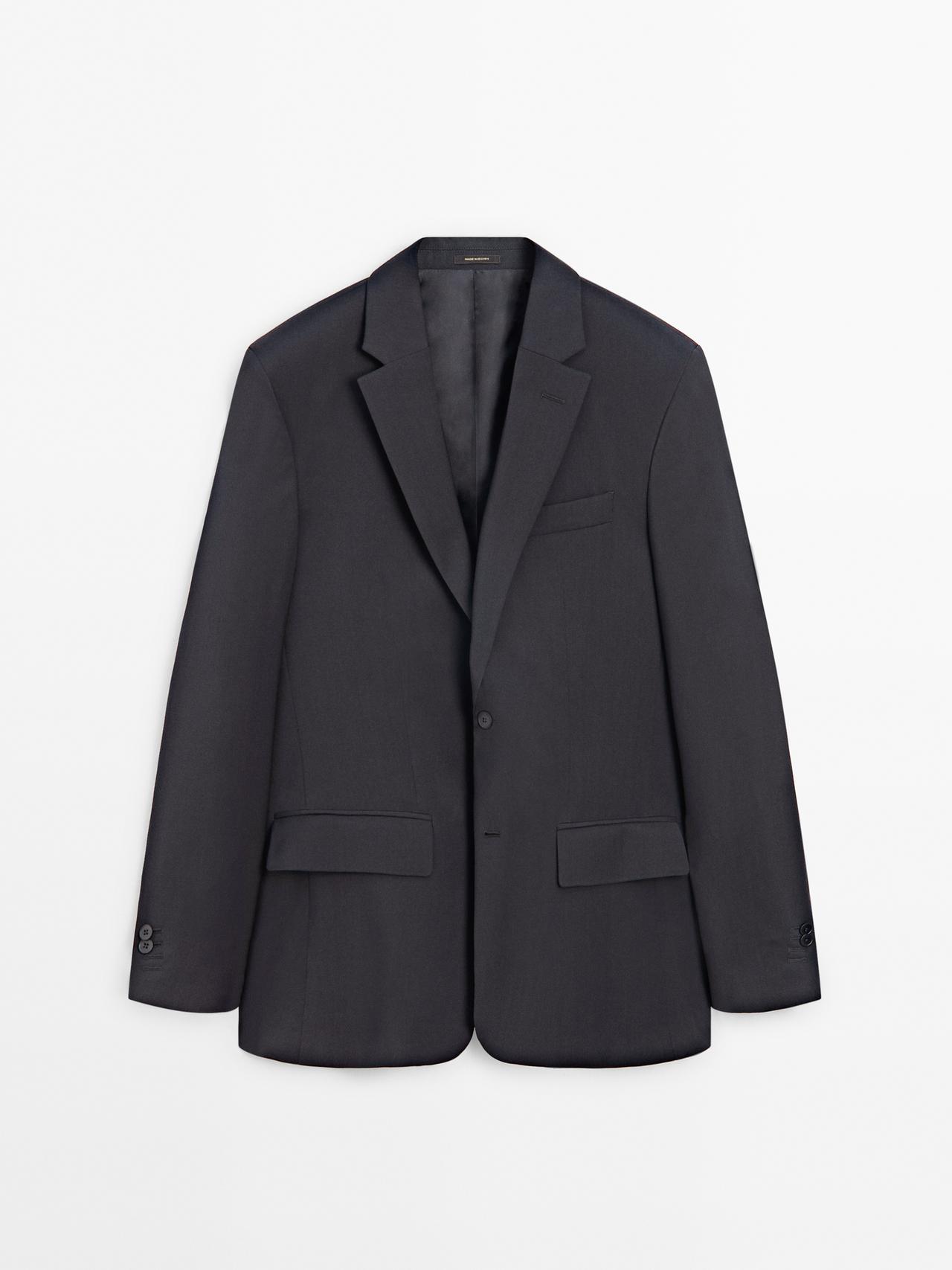 Massimo Dutti - Herre - Habitjakke I 100 % Uld - Marineblå - 54