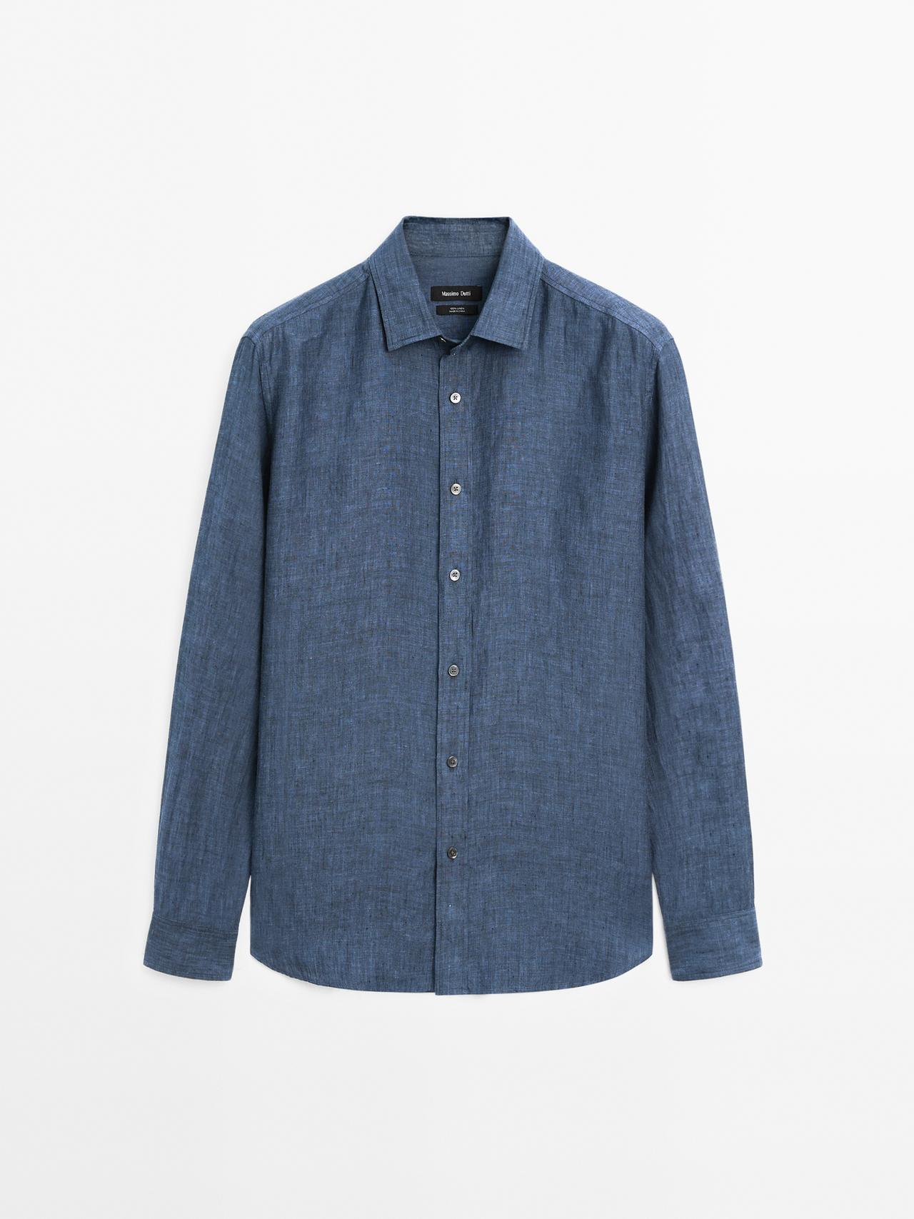 Massimo Dutti - Herre - Regular Fit Skjorte I 100% Hør - Marineblå - L