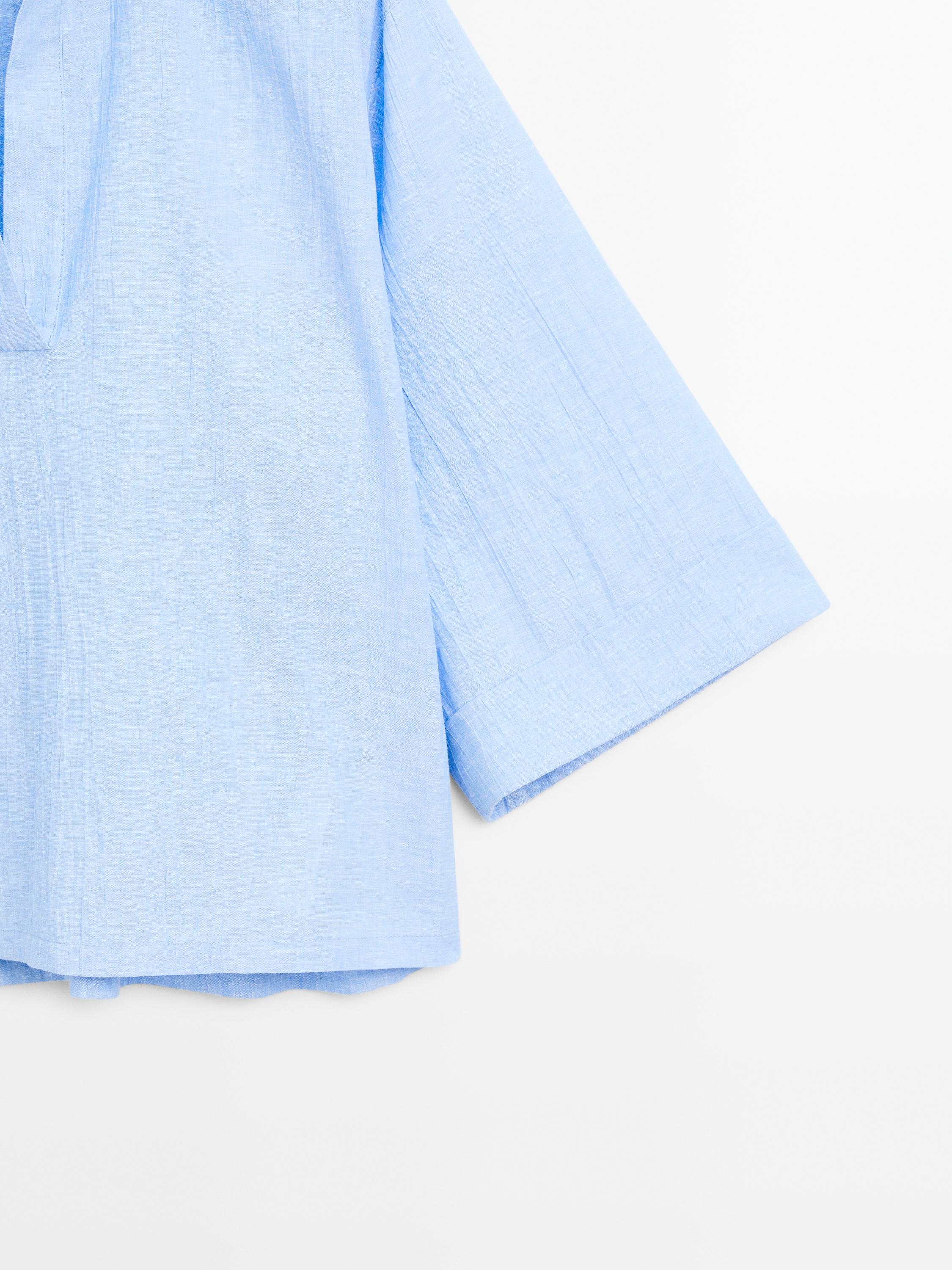 Linen blend blouse with polo collar