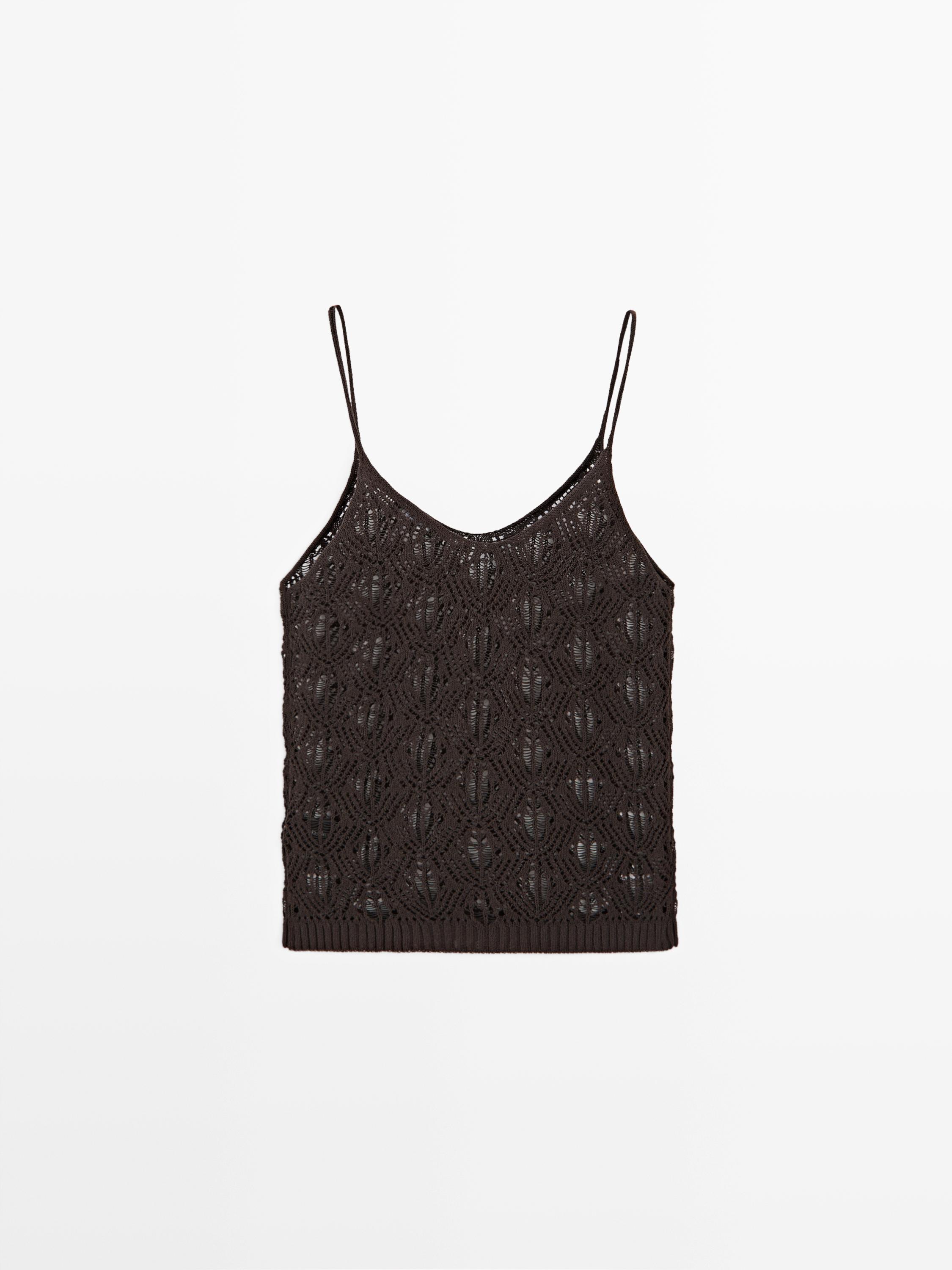 Strappy top with openwork detail — BROWN