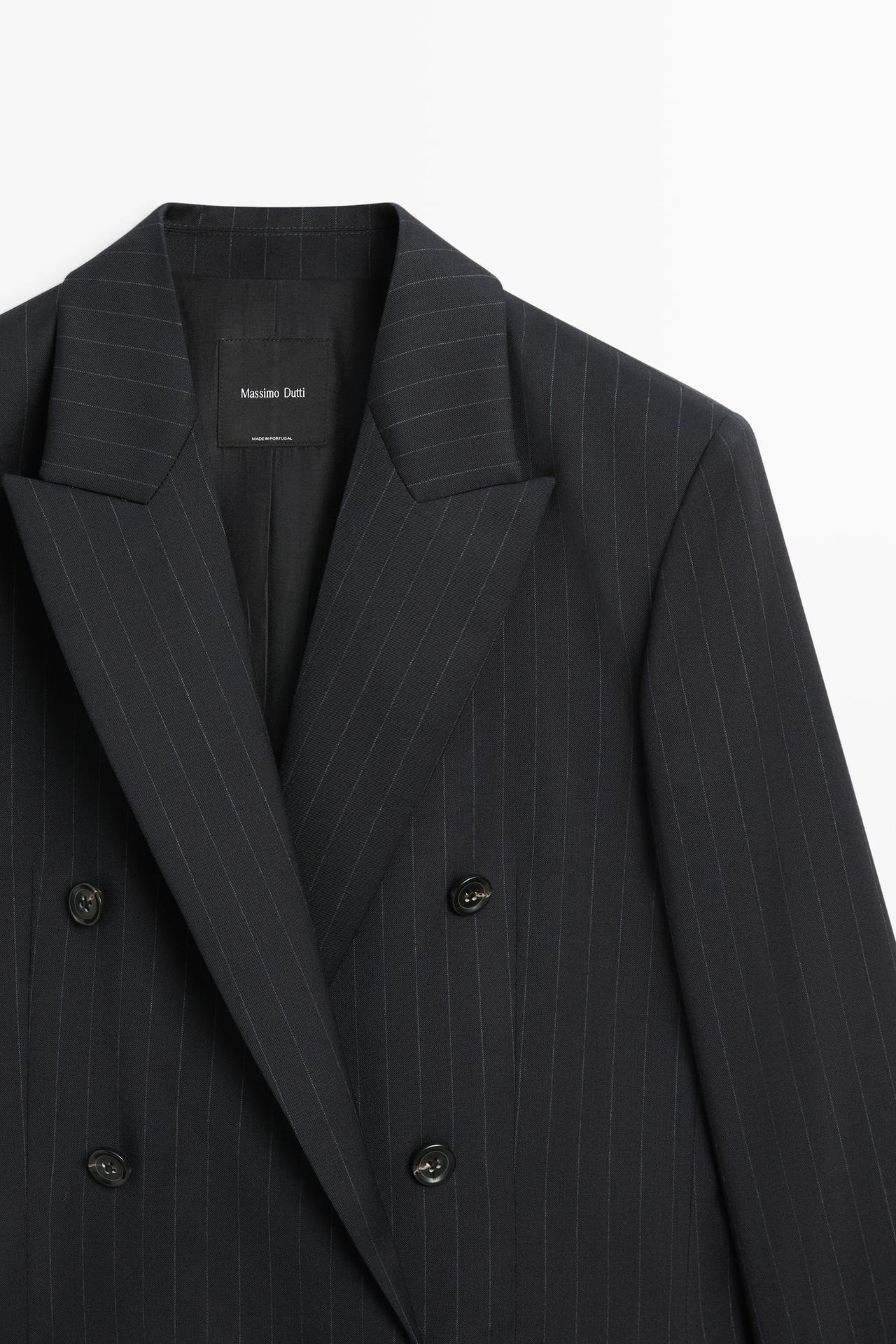 100% wool pinstripe suit blazer — NAVY BLUE