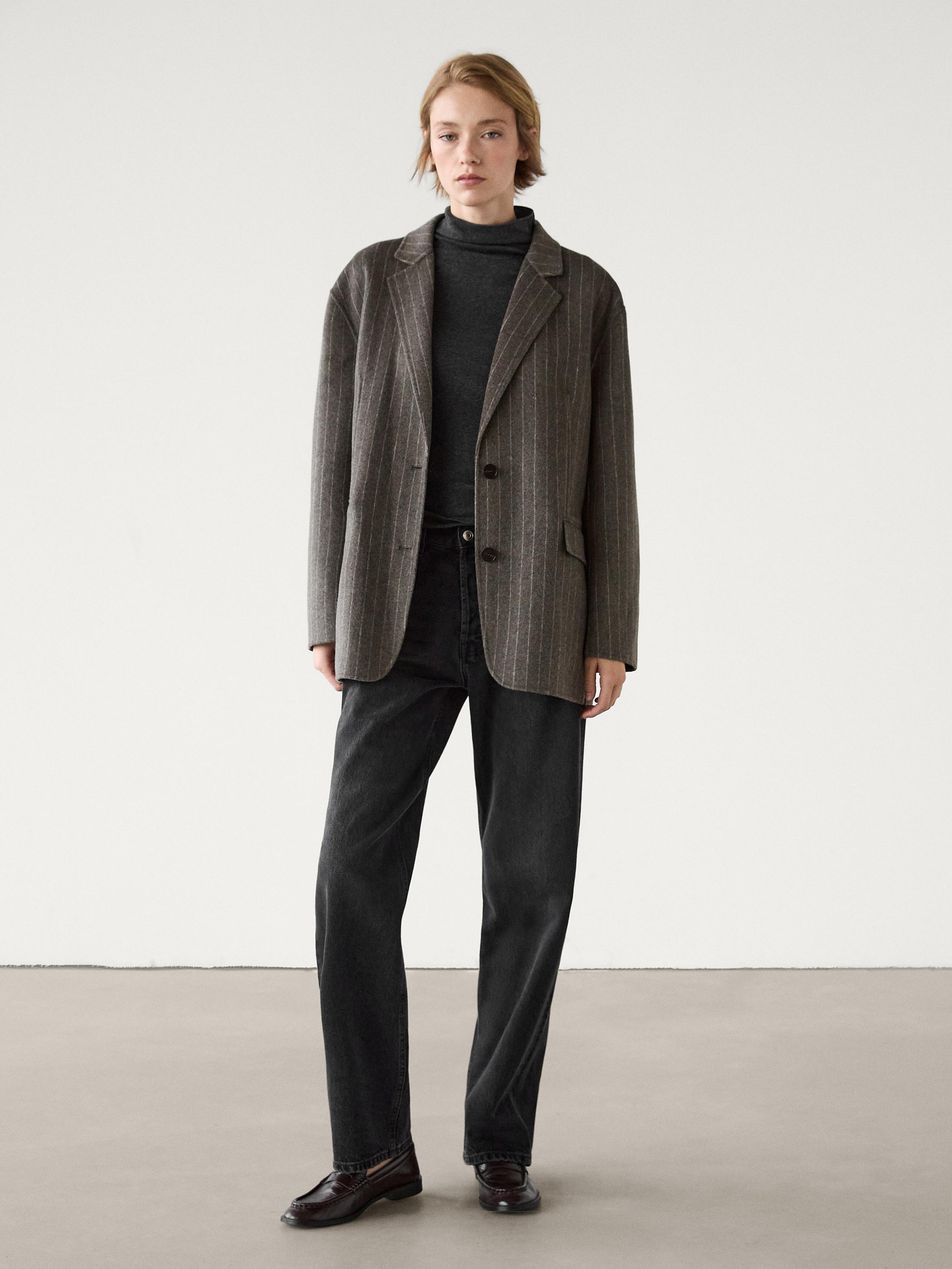 Wool blend pinstripe blazer Grey Coats And Jackets Massimo Dutti