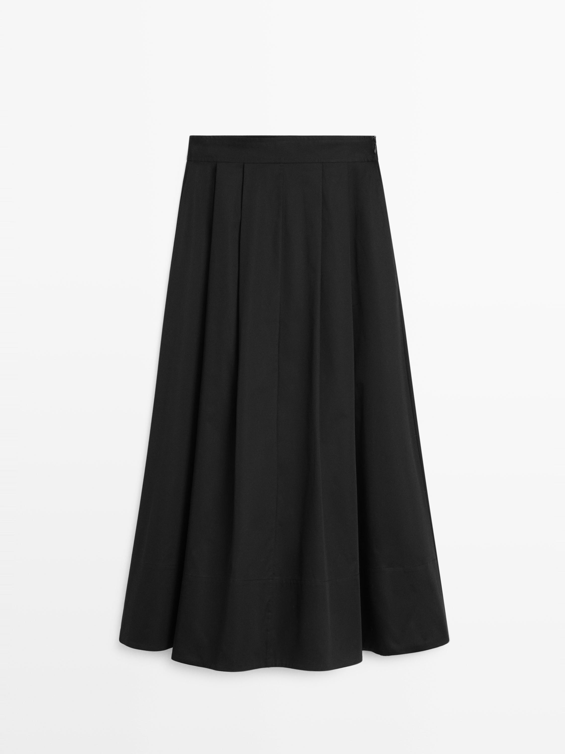 Midi skirt with box pleats — BLACK