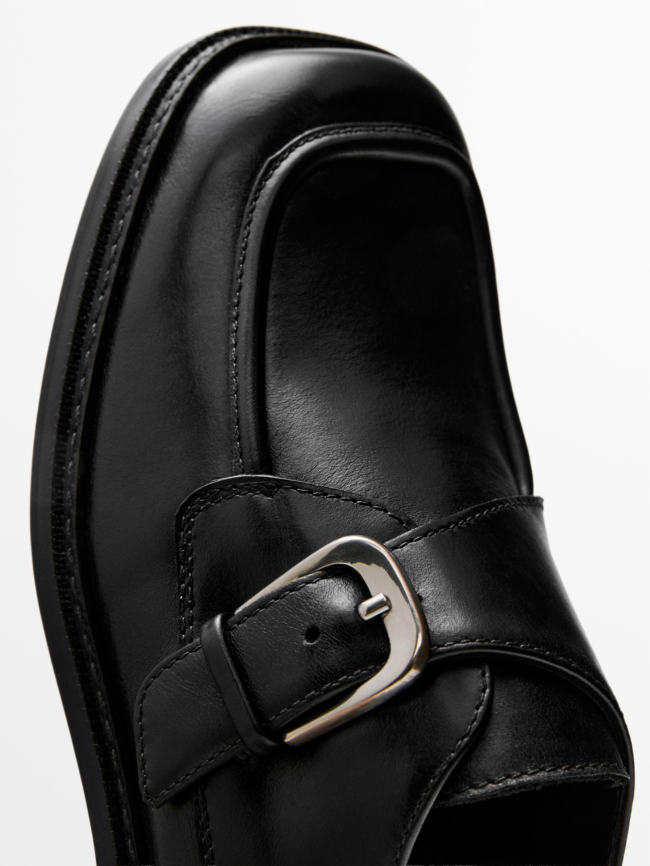 Leather derby shoes with buckle — BLACK