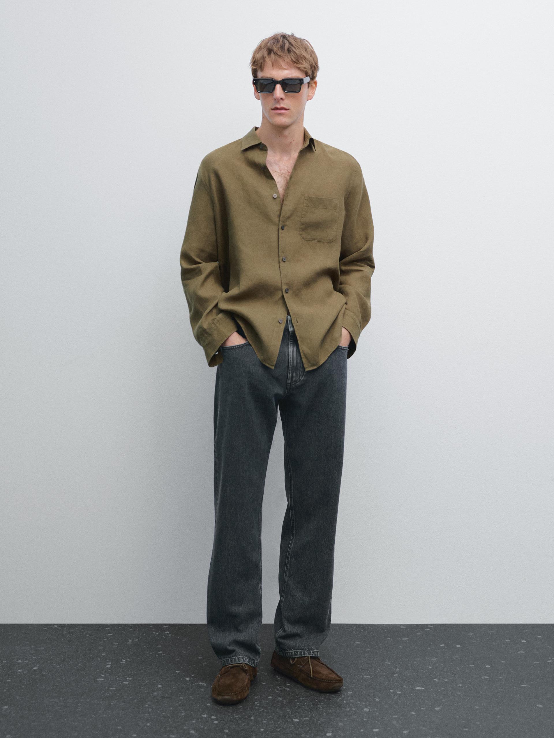Koszula Regular Fit Z Kieszenią - Zielony - Xl - Massimo Dutti - Mężczyzna