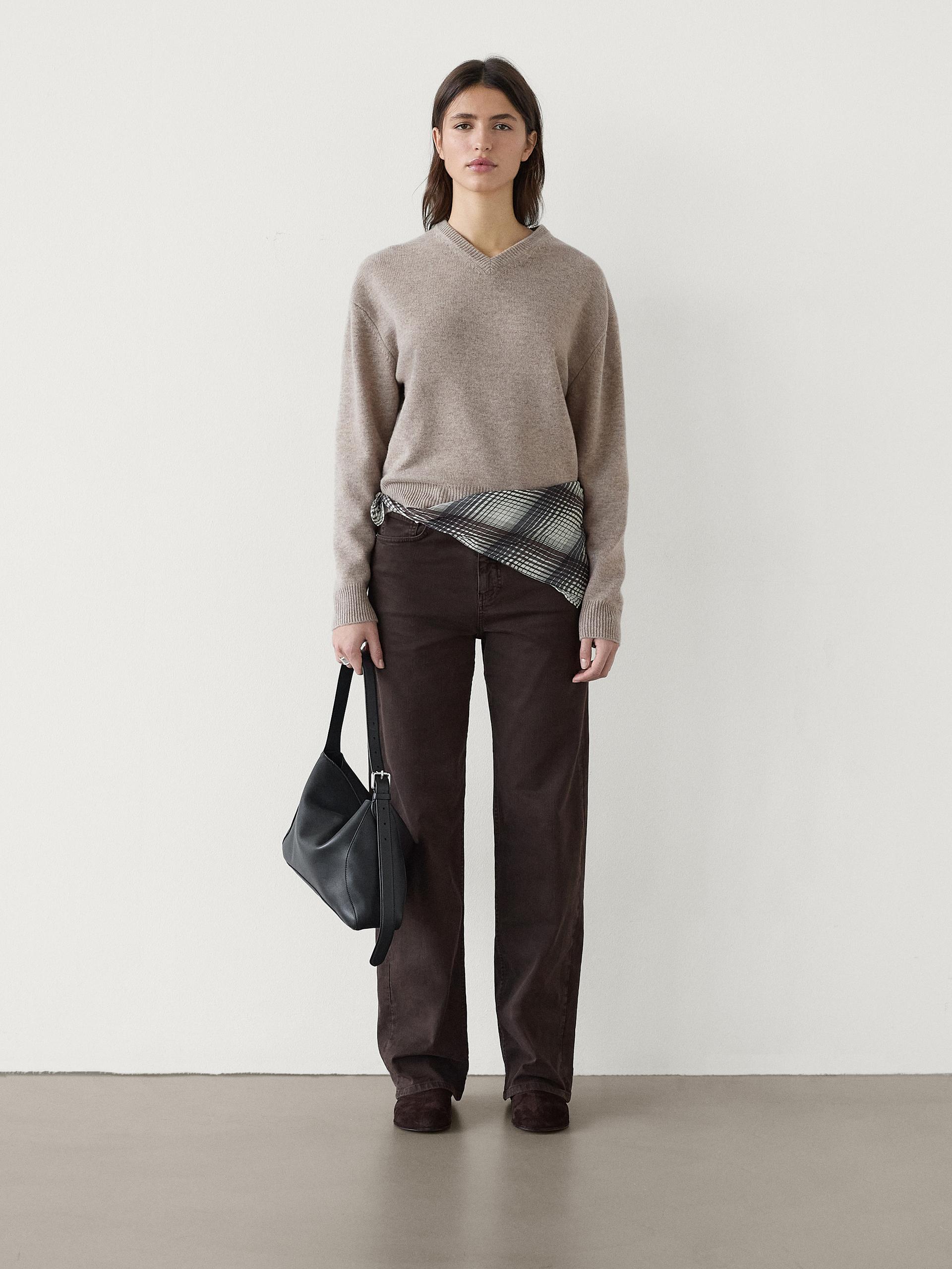Dzianinowy Sweter Ze 100% Wełny - Ecru Średni - S - Massimo Dutti - Kobieta