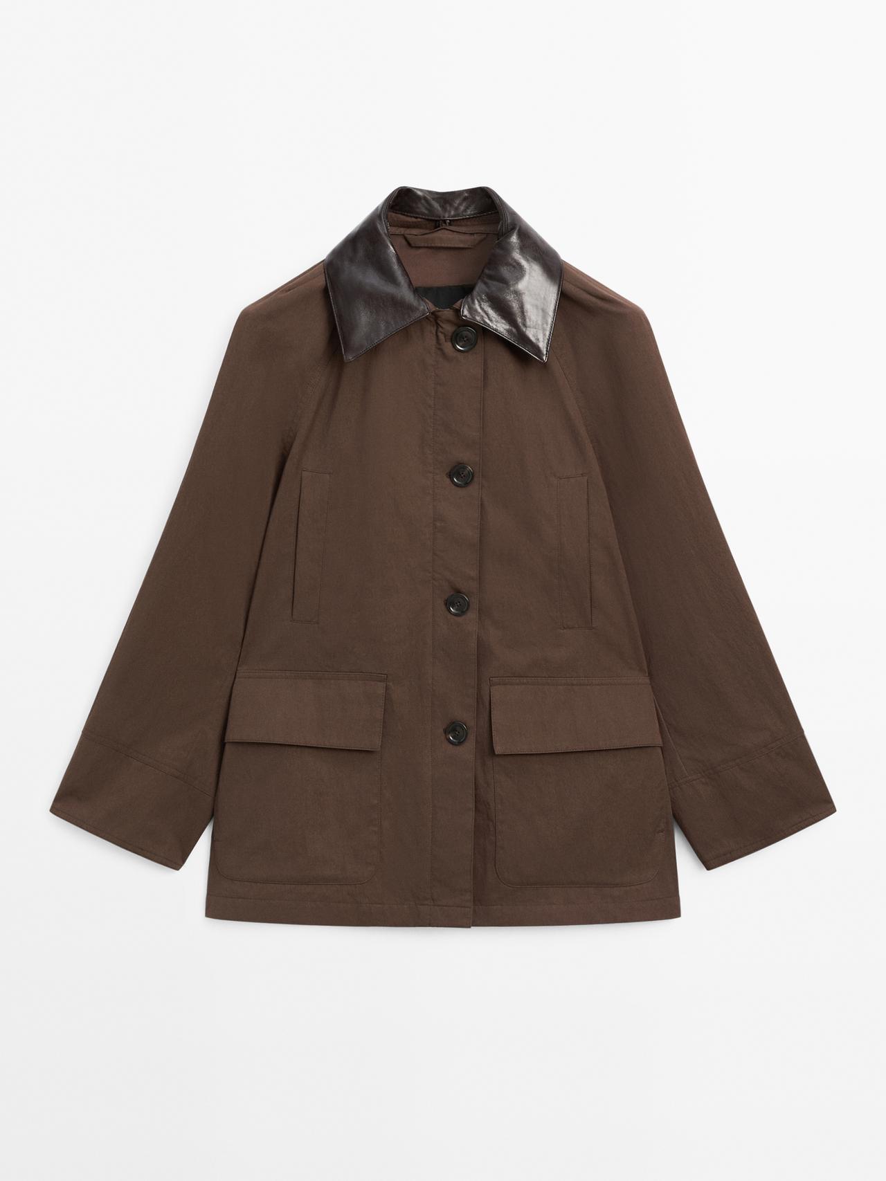 Massimo Dutti - Dame - Parka I Bomuldsblanding Med Aftagelig Skinddetalje - Brun - S