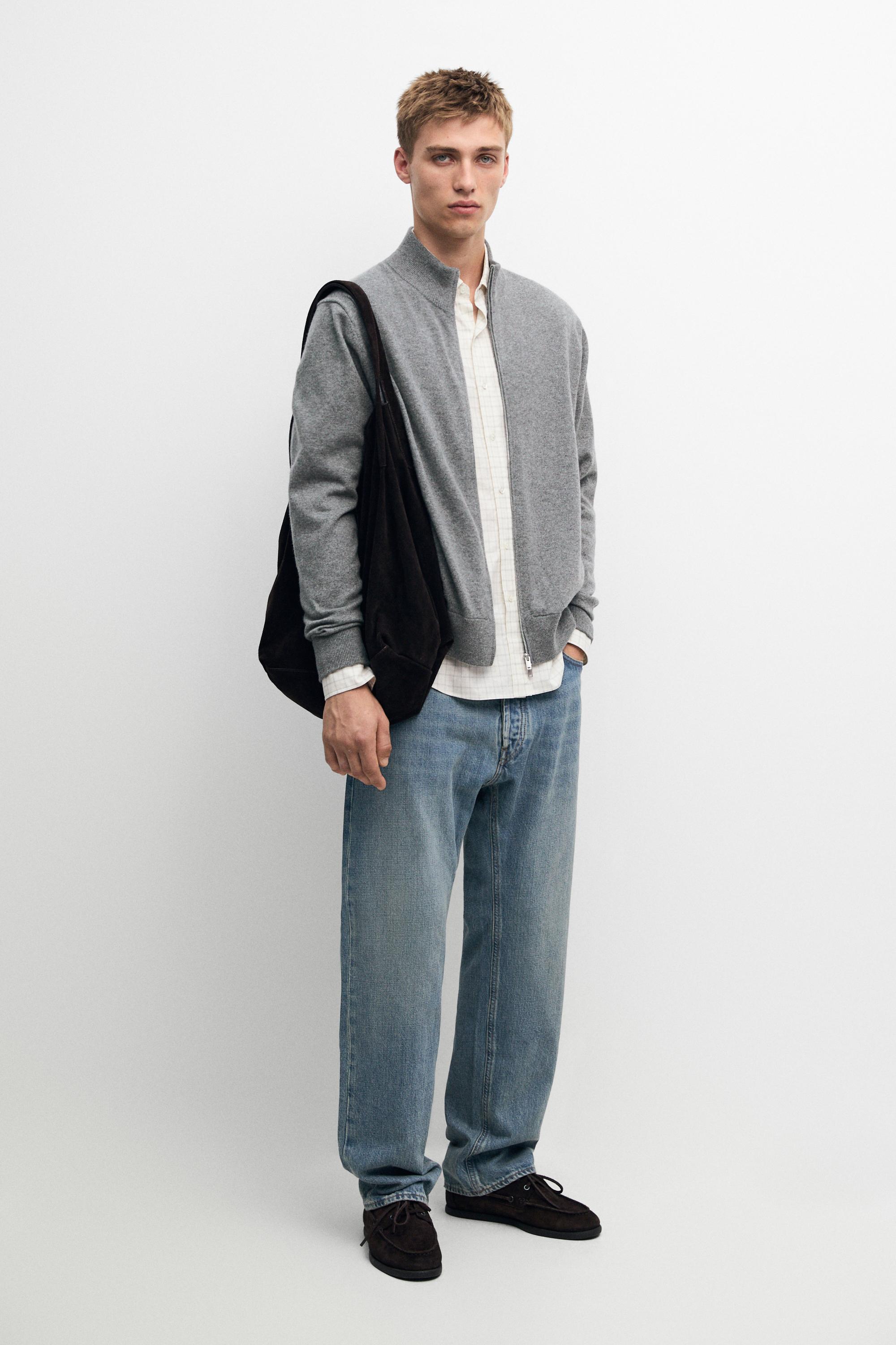 100% cashmere zip-up knit cardigan — ANTHRACITE GREY