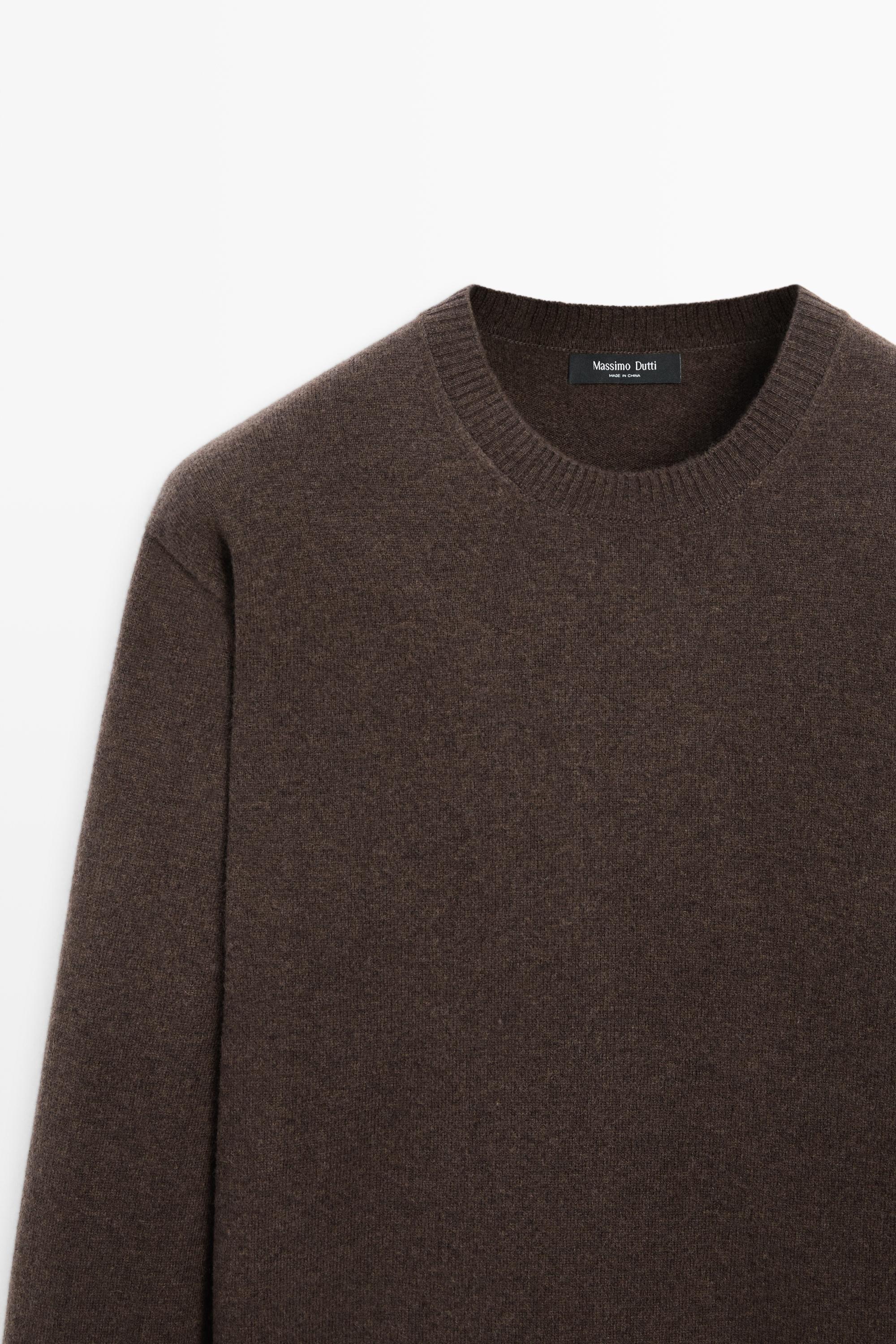 Wool blend round neck knit sweater — Chocolate
