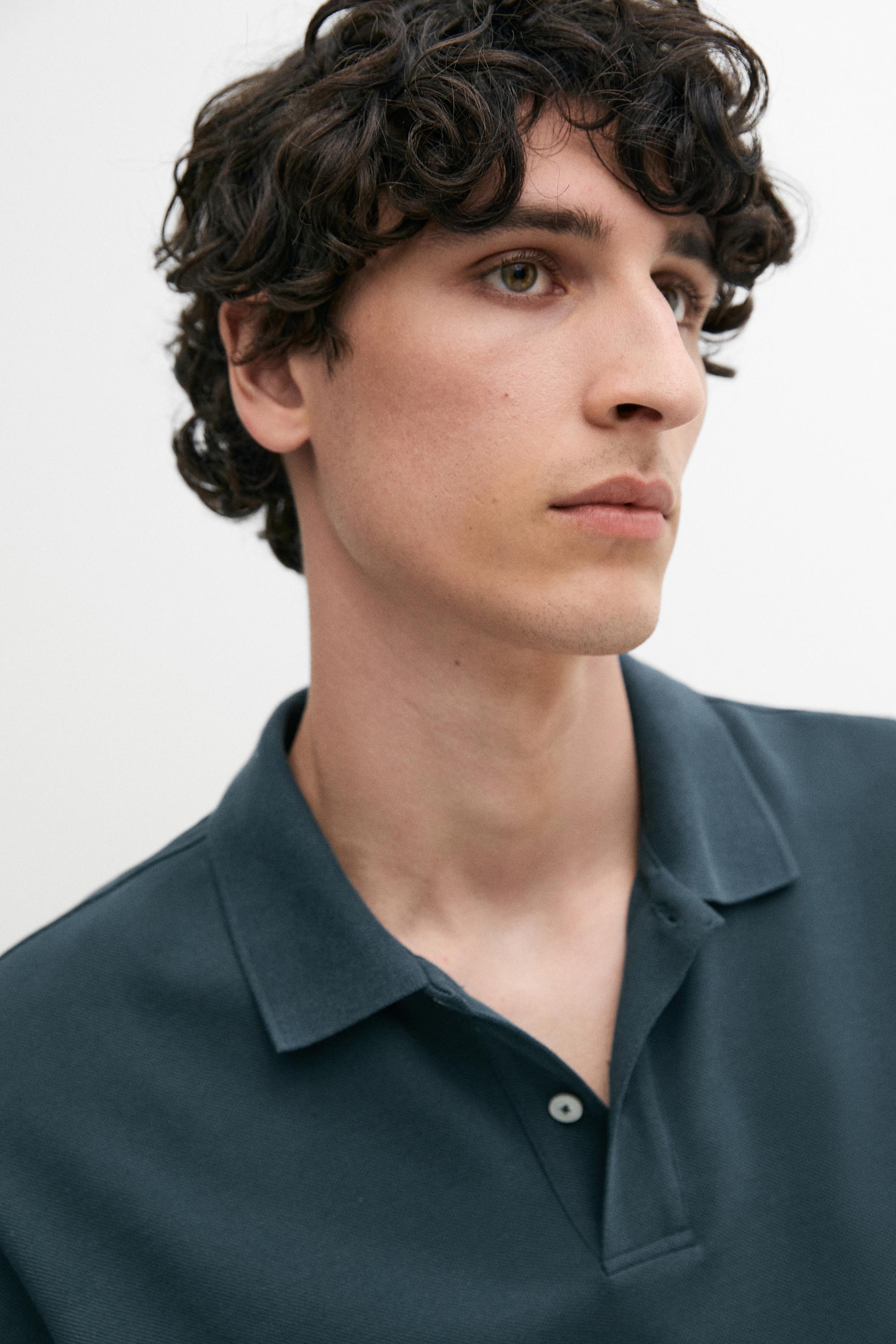 Micro-textured cotton piqué polo shirt — TURQUOISE