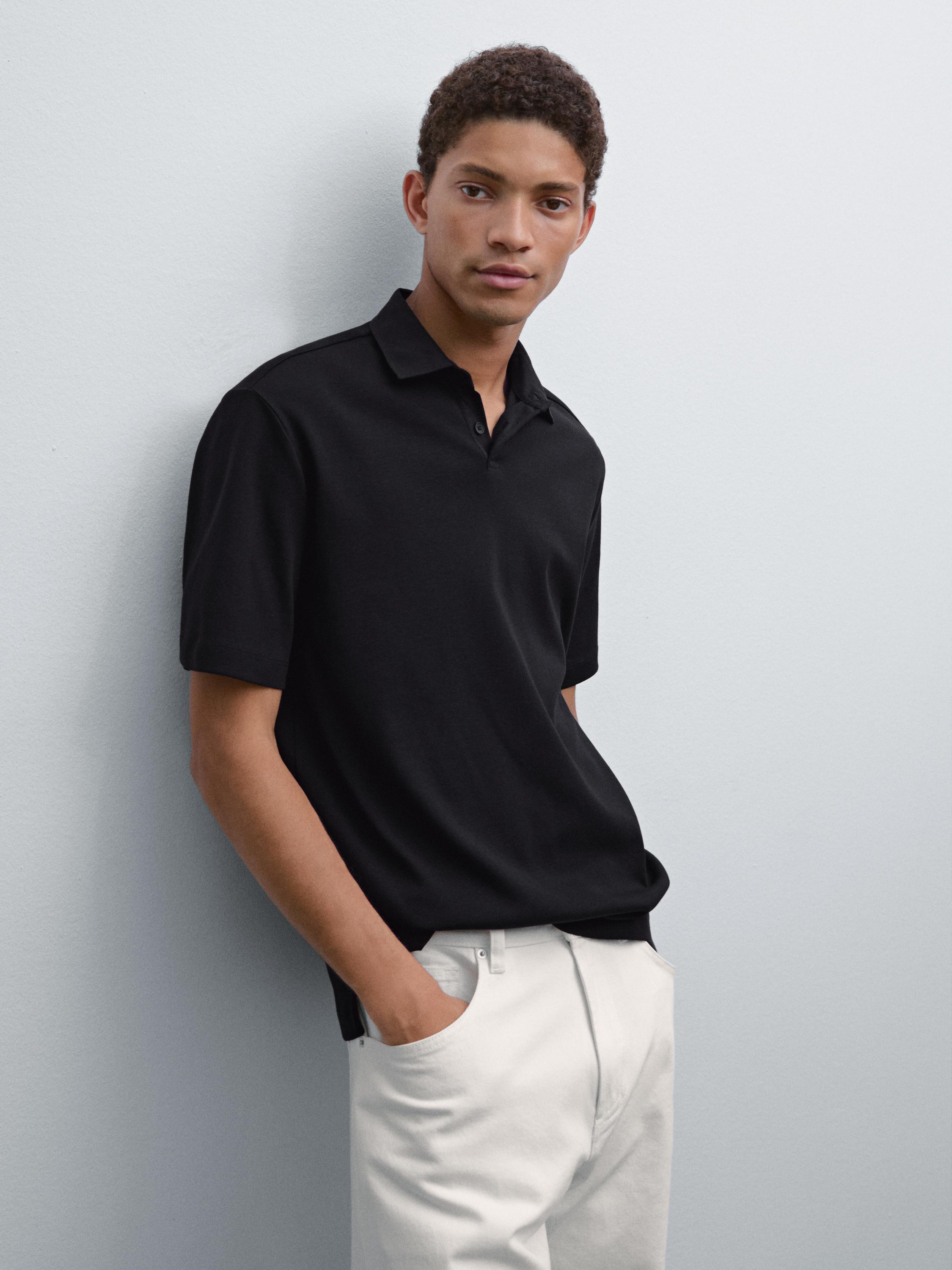 قميص بولو قطن بأكمام قصيرة