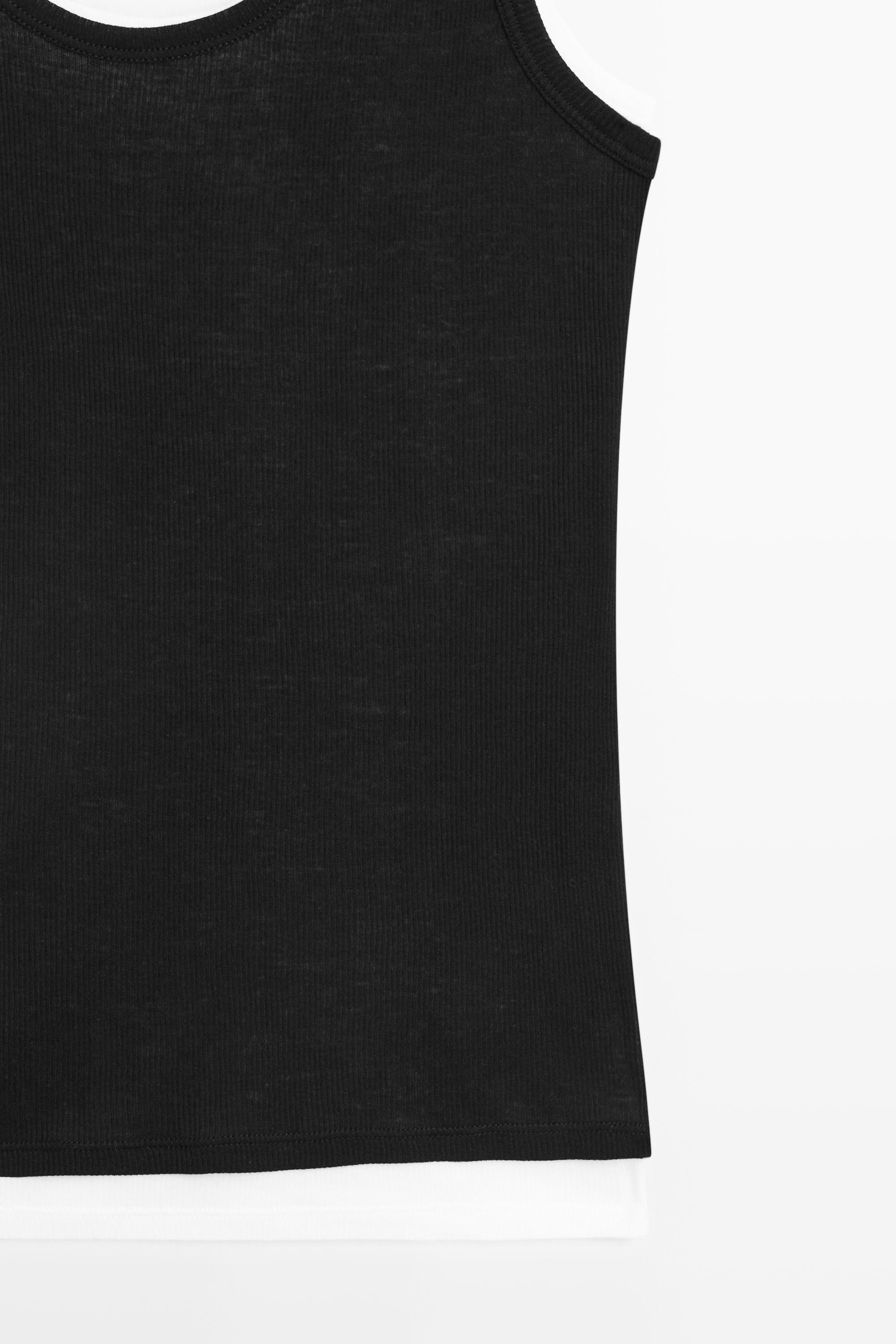 Cotton blend ribbed double-layer top — BLACK
