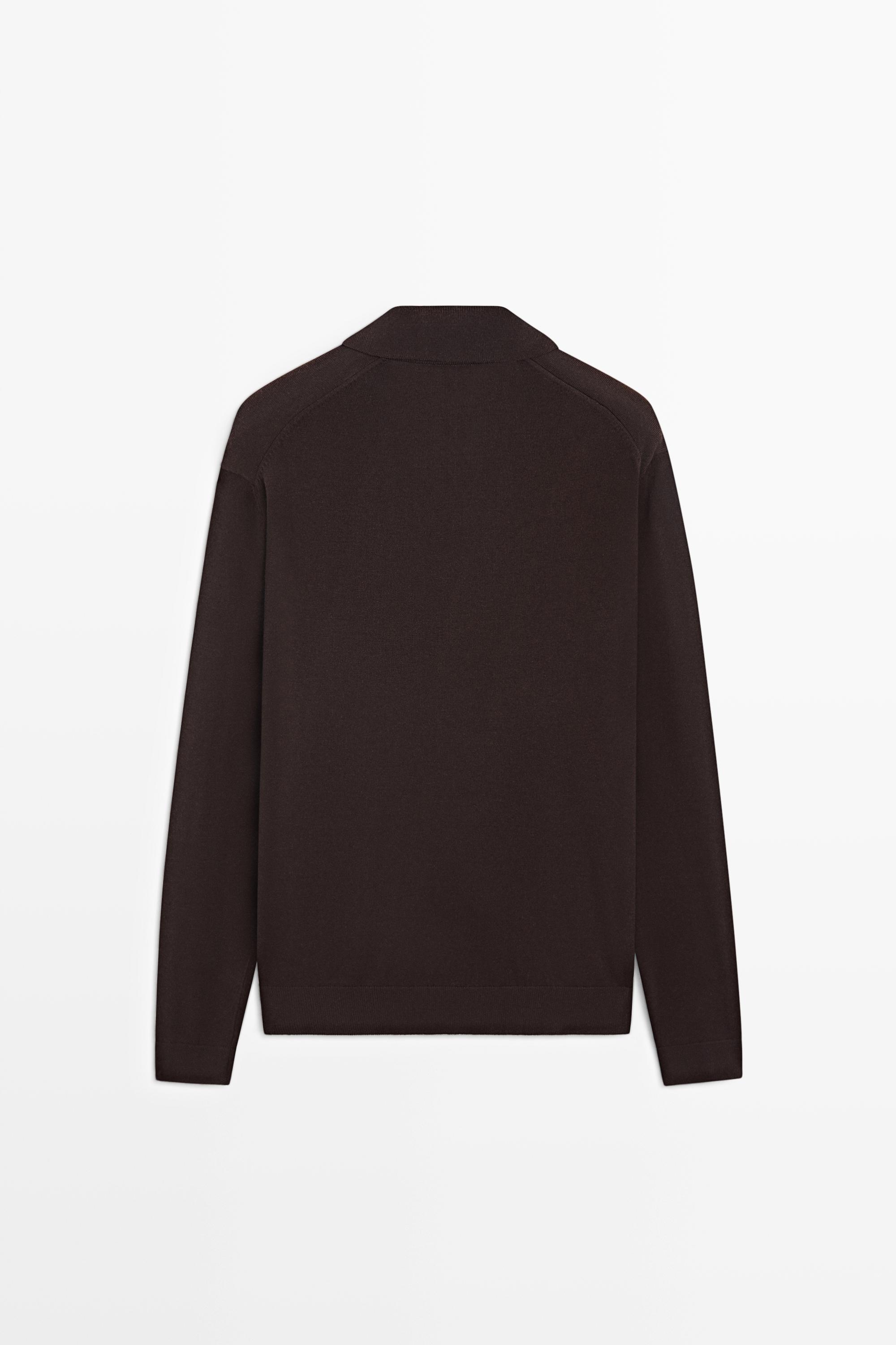 Polo collar knit sweater — BROWN