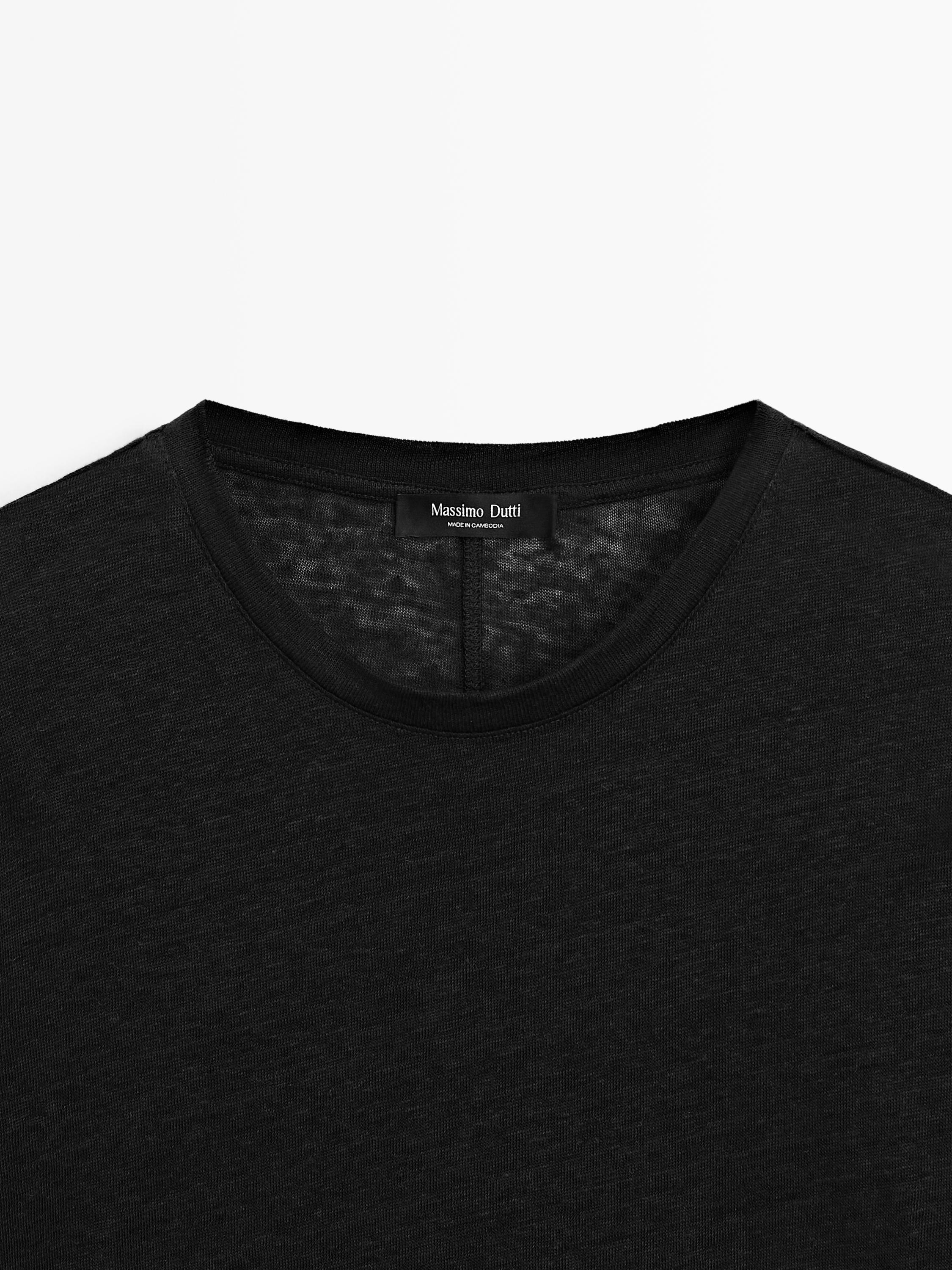 T-shirt Basique Femme Massimo Dutti, Manches Longues, Noir, Coton, Taille S