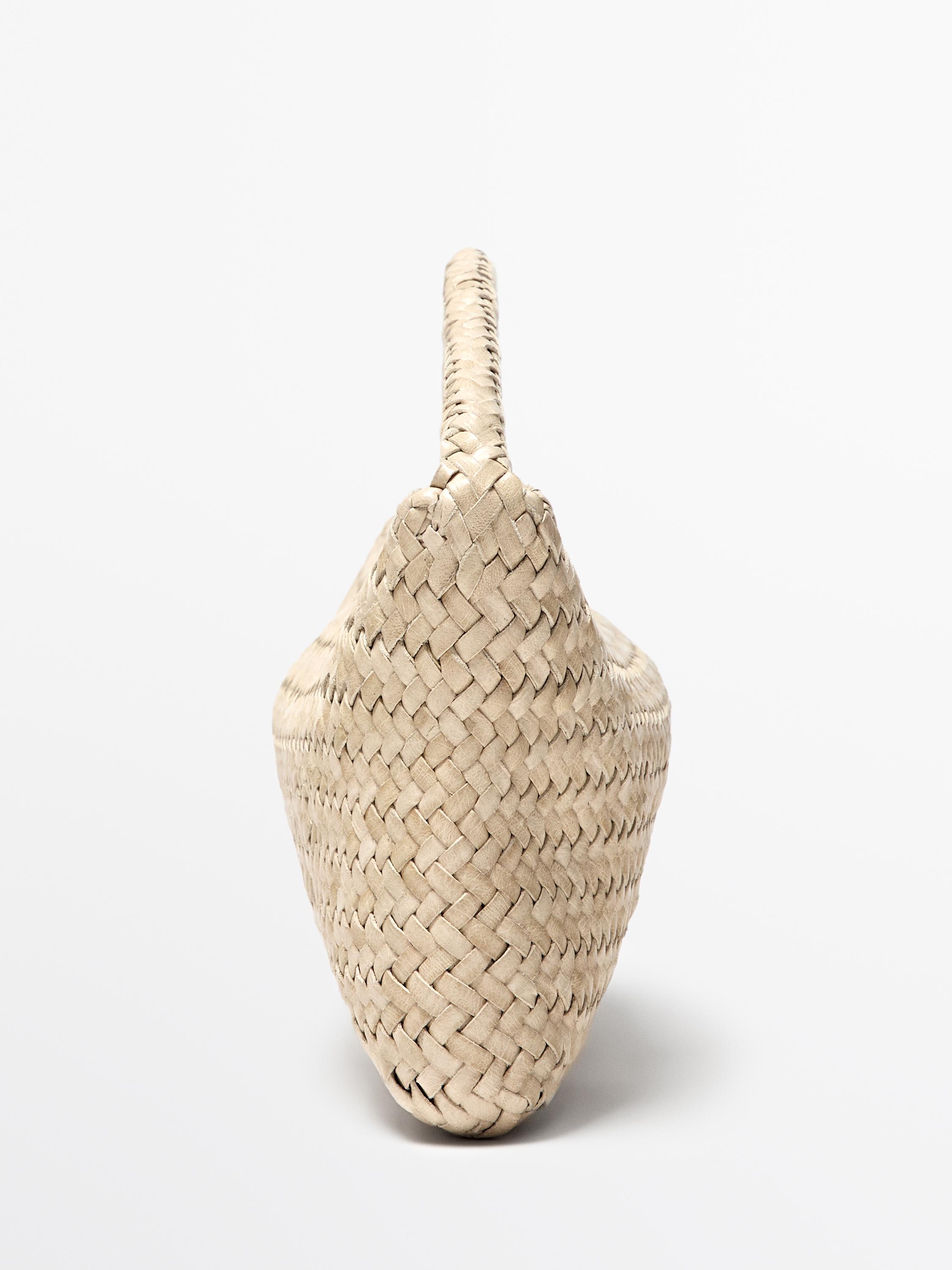 Nappa leather woven croissant bag — WHITE