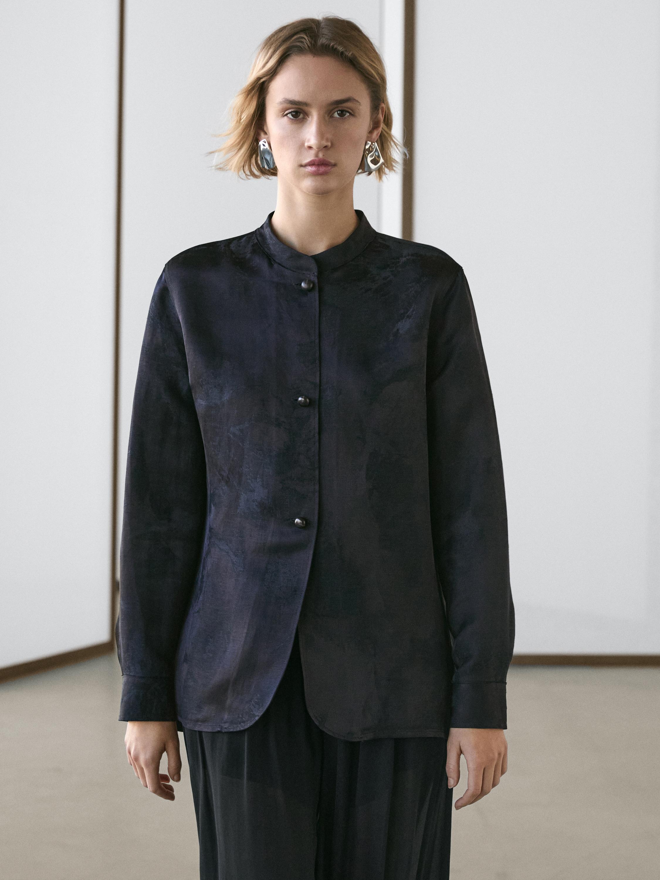 Flowing jacquard shirt — NAVY BLUE