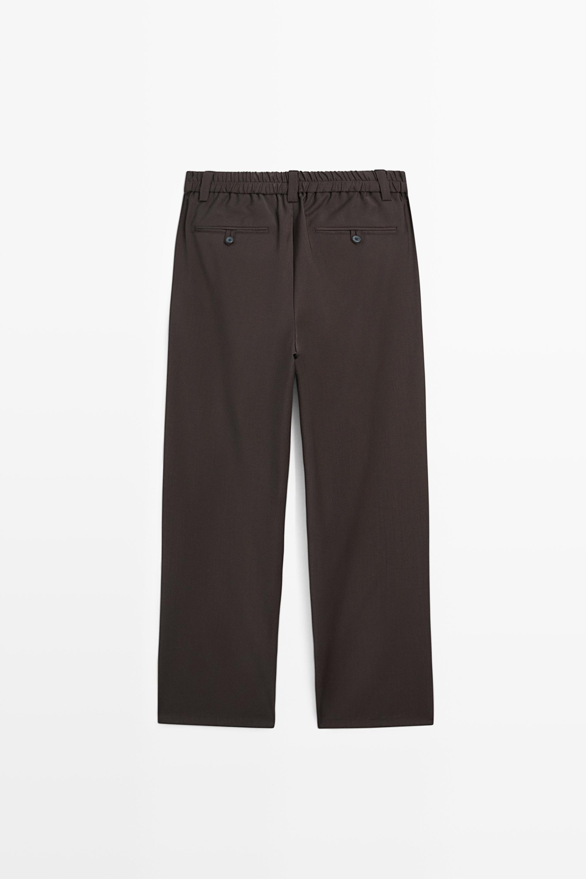 Relaxed fit cool wool trousers with darts — BROWN
