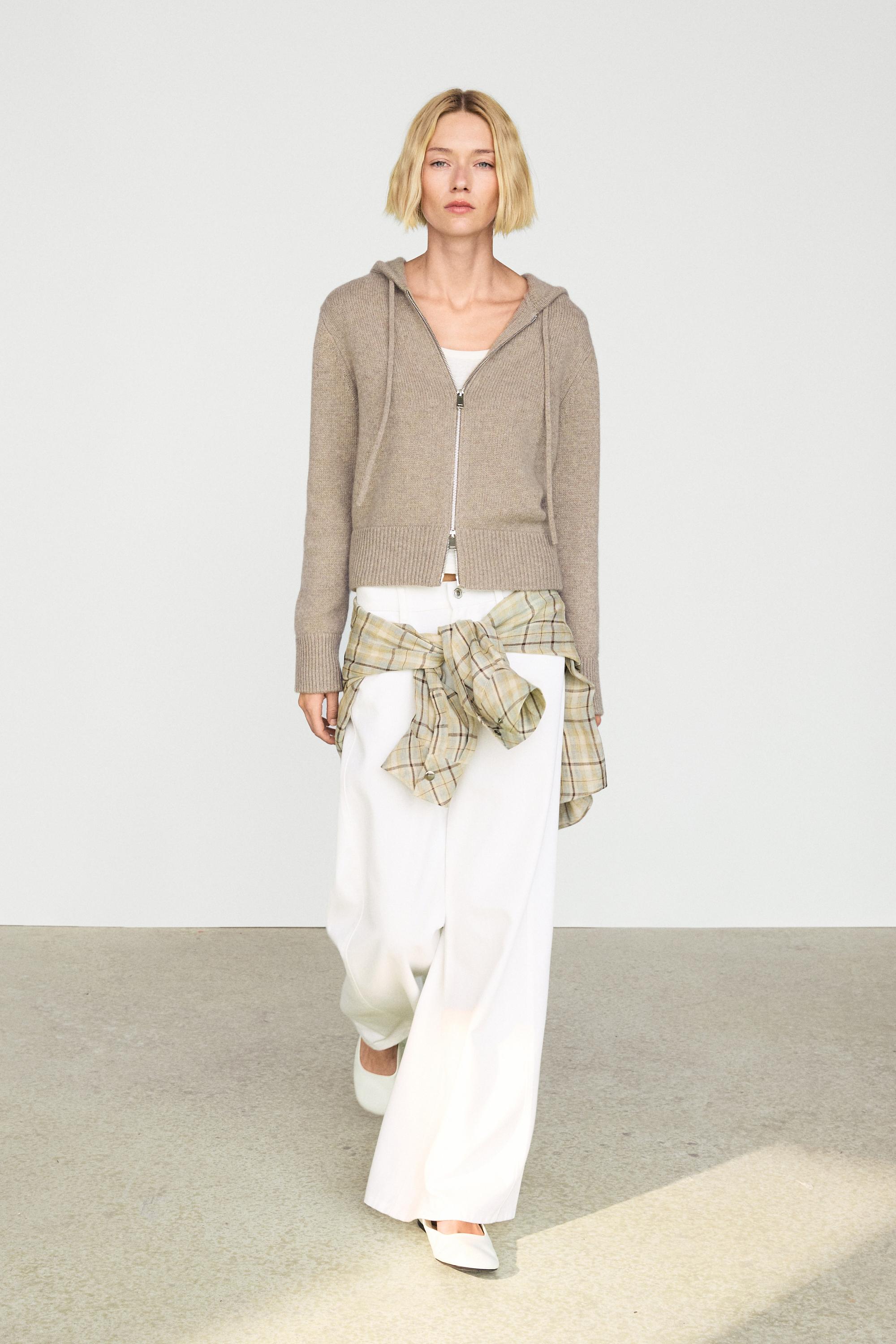 Cardigan zippé à capuche 100 % cachemire