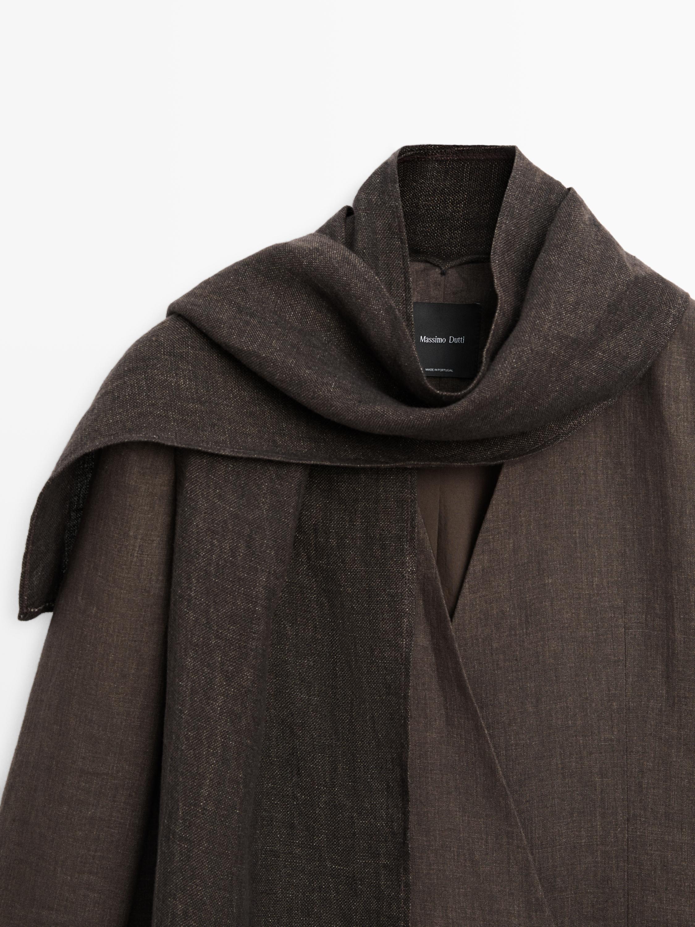 100% linen melange scarf blazer — MOLE BROWN