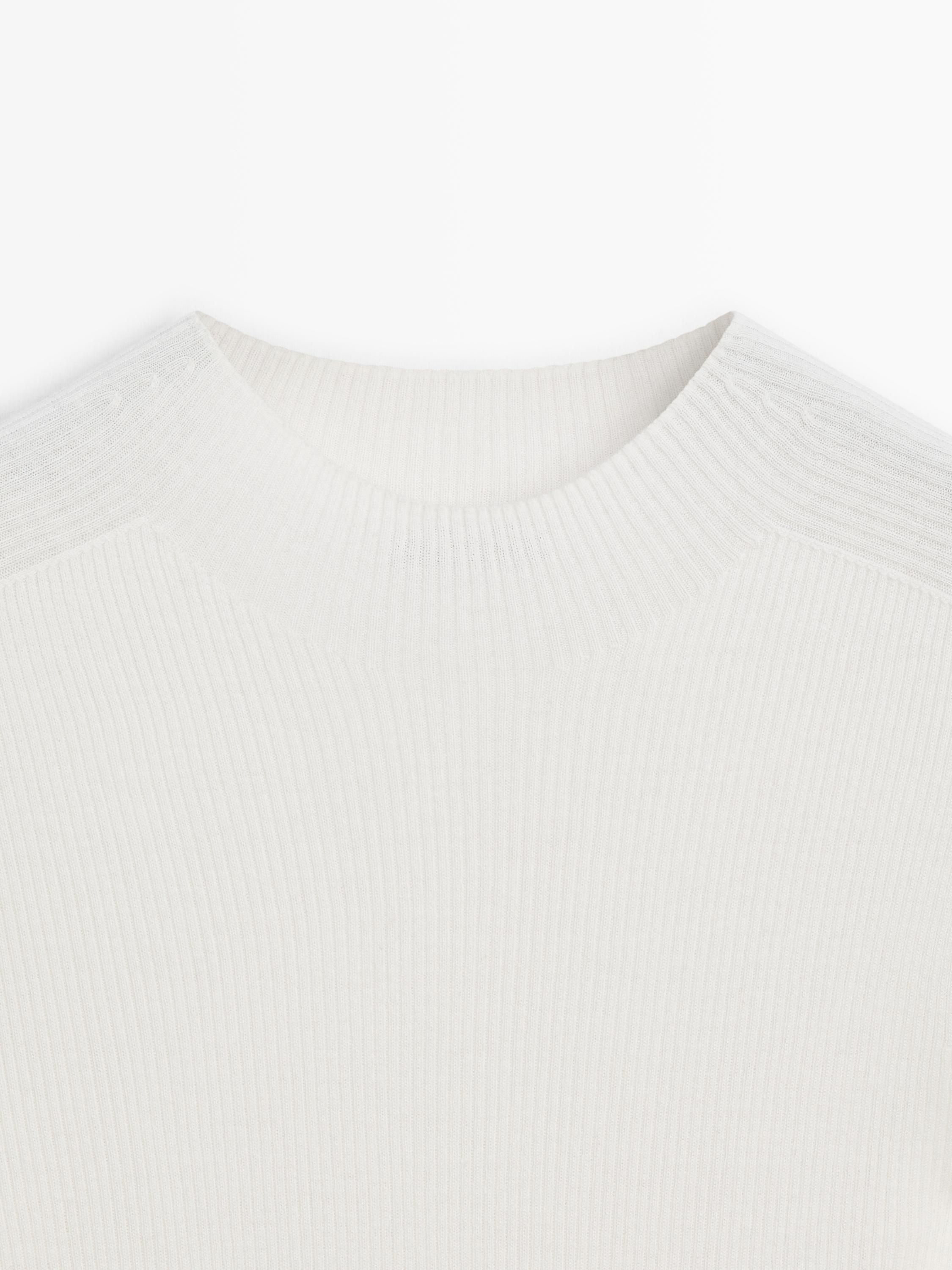 Ribbed knit mock turtleneck sweater — CREAM