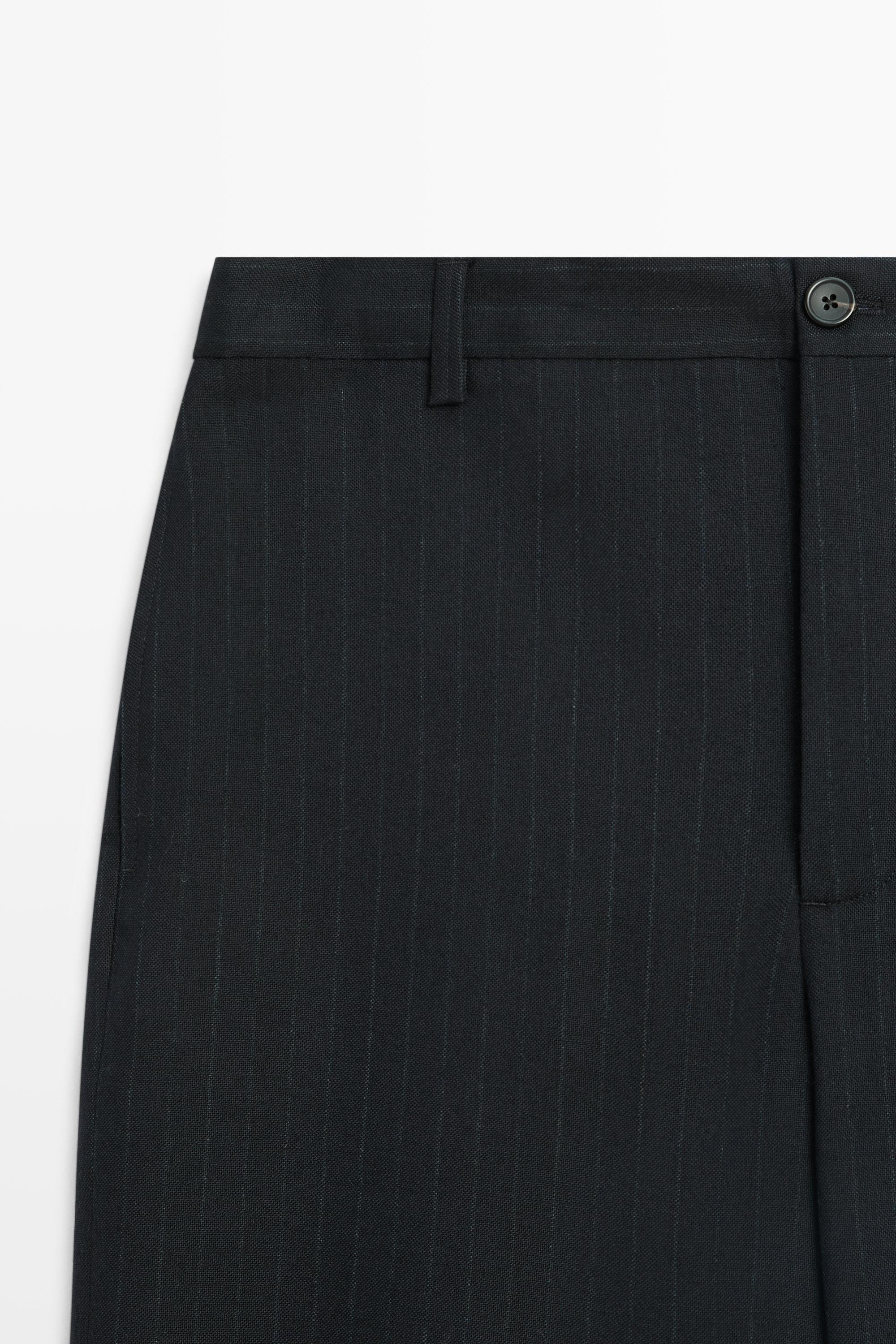 100% wool striped relaxed fit trousers — NAVY BLUE