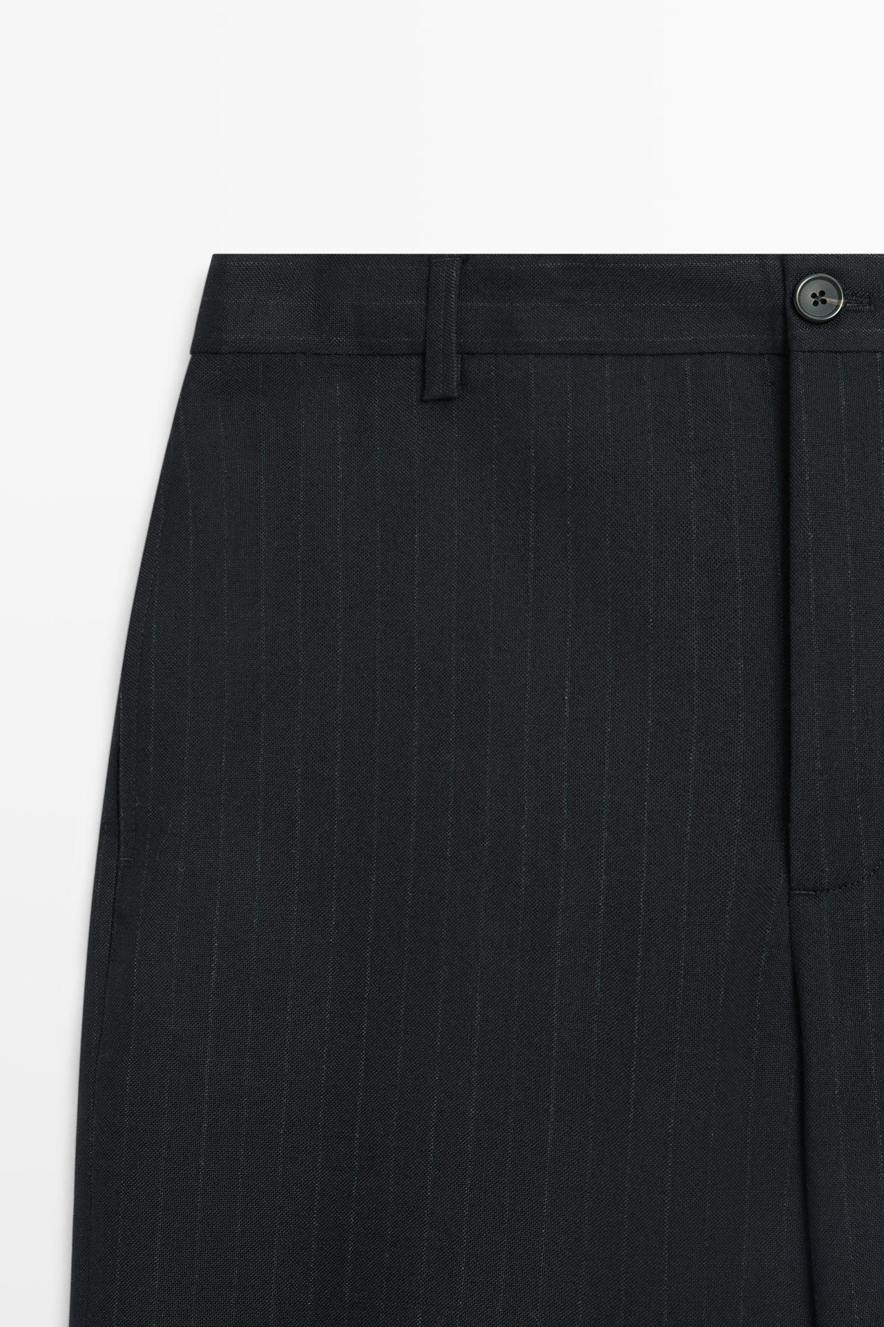 100% wool striped relaxed fit trousers — NAVY BLUE