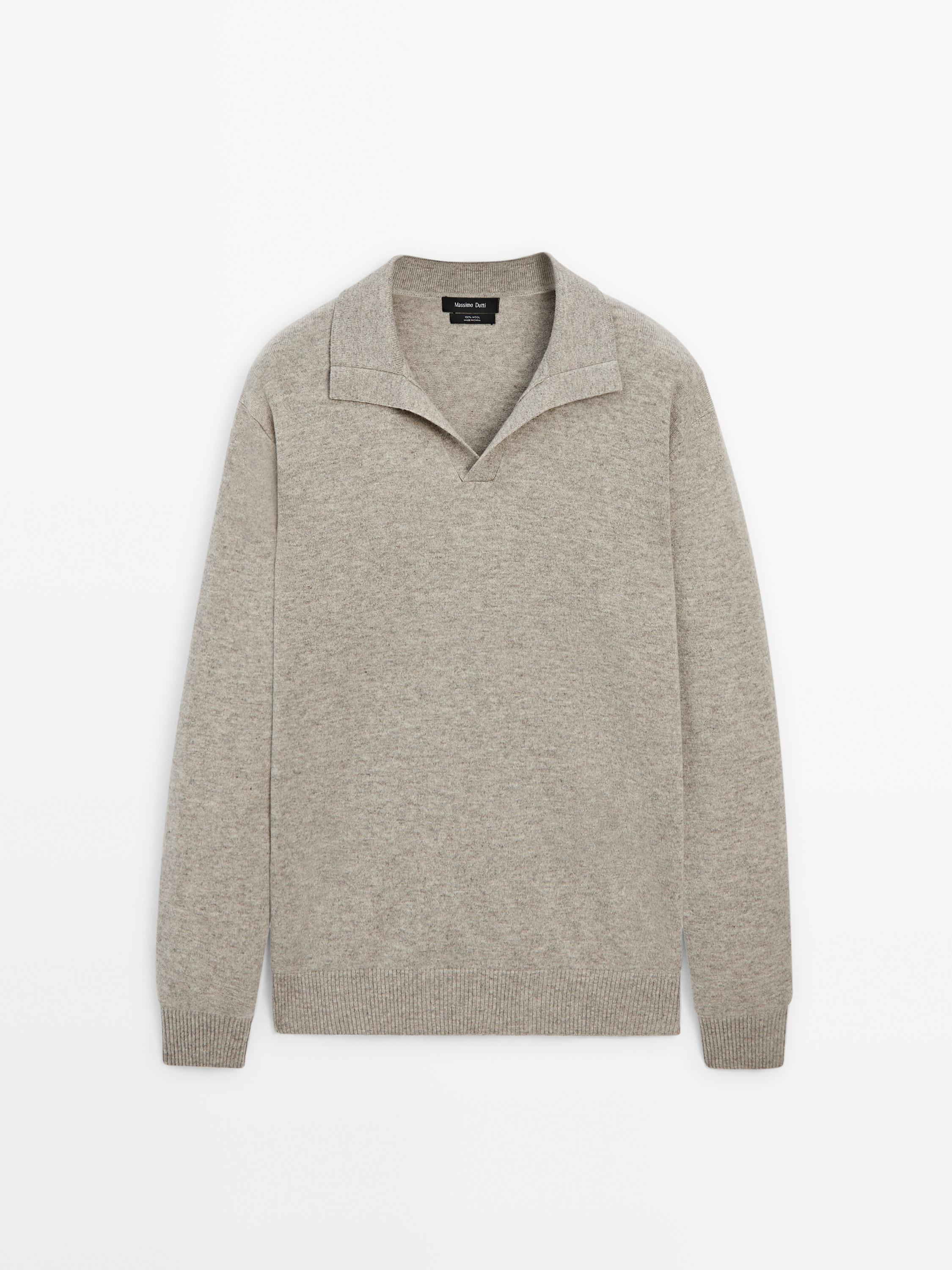 100% wool knit polo sweater