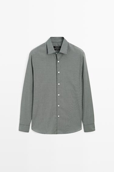 100% cotton check regular fit shirt — BOTTLE GREEN 2