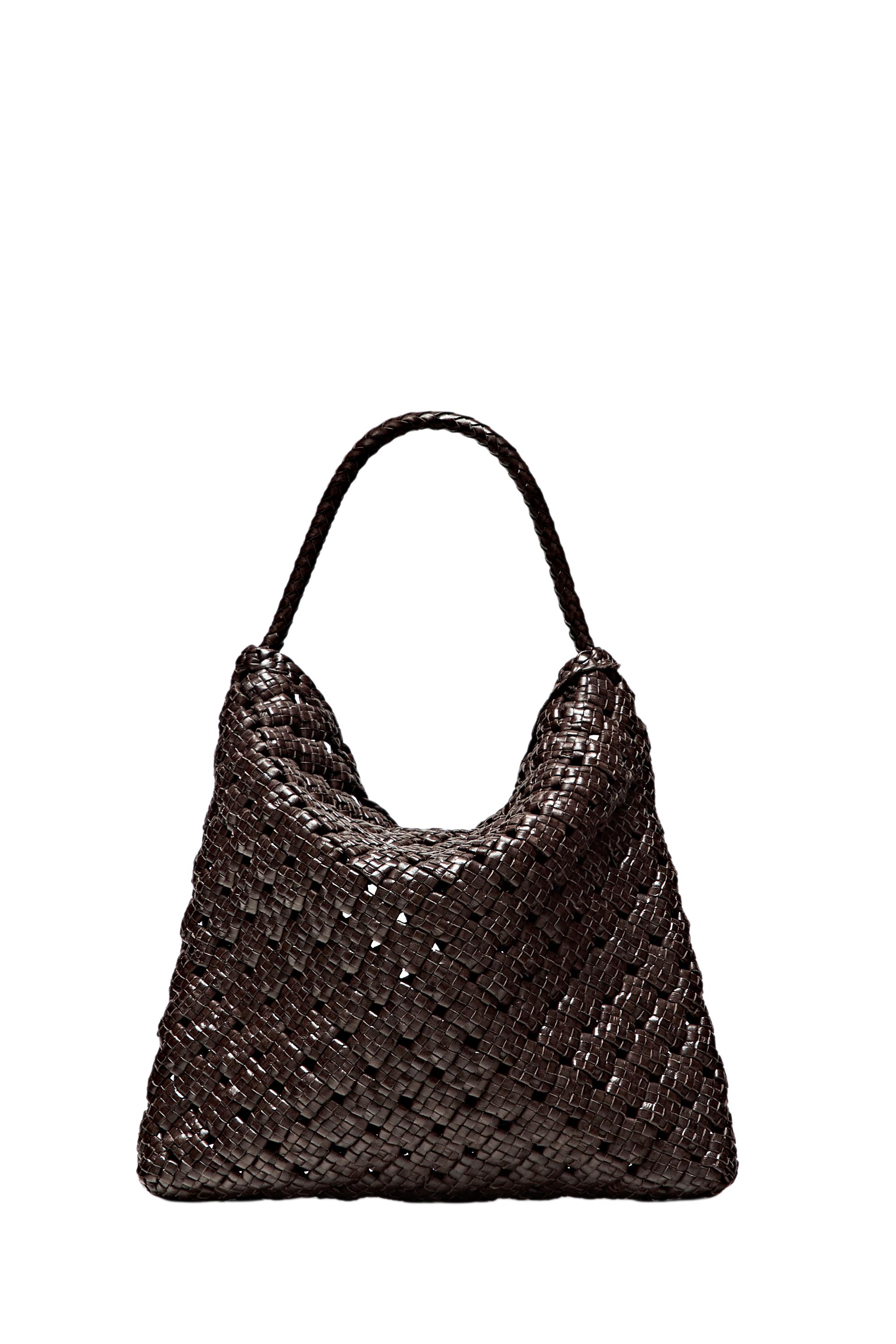 Medium braided nappa leather bag — BROWN