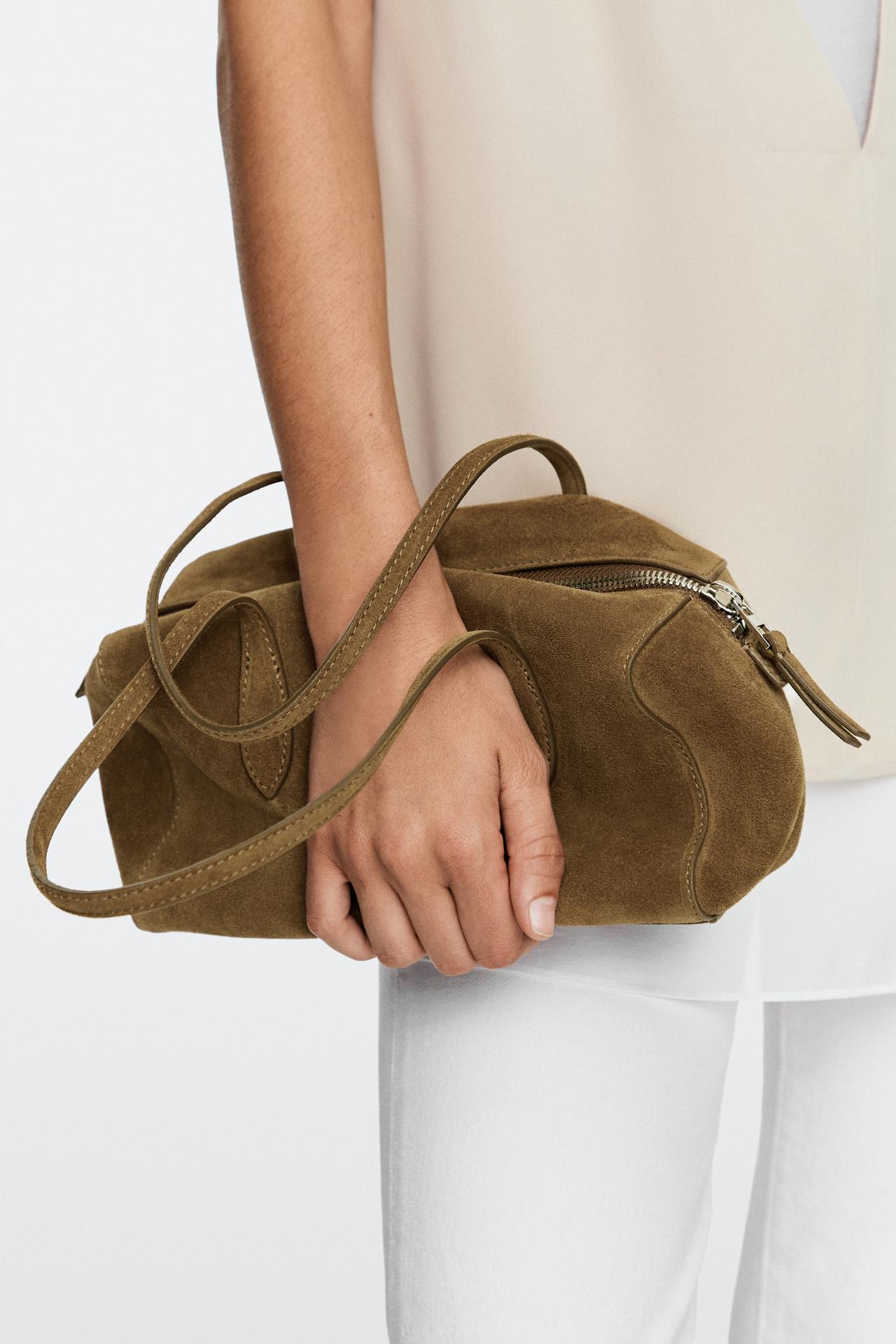 Mini split suede leather satchel — KHAKI GREEN