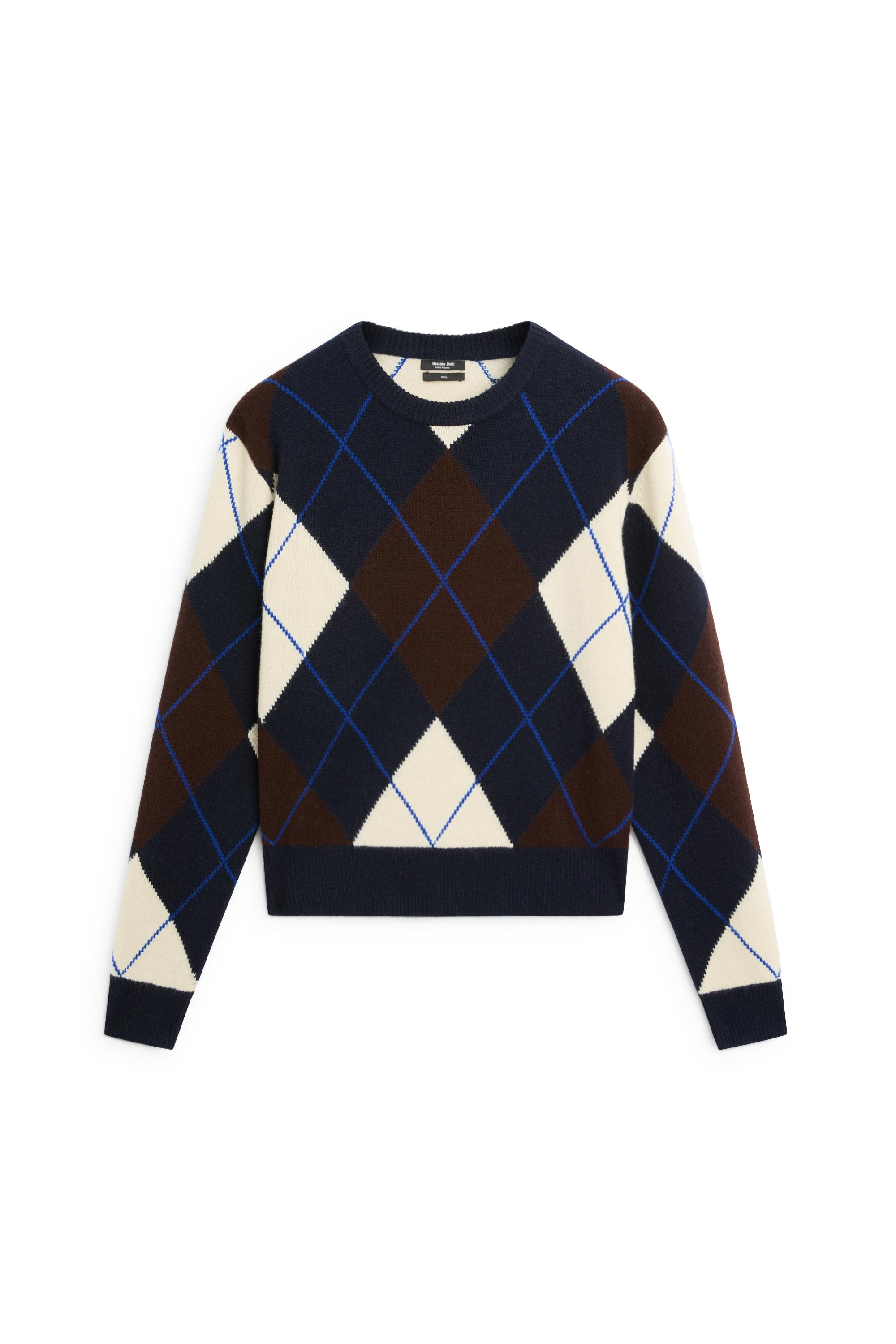 100% wool knit Argyle sweater — NAVY BLUE