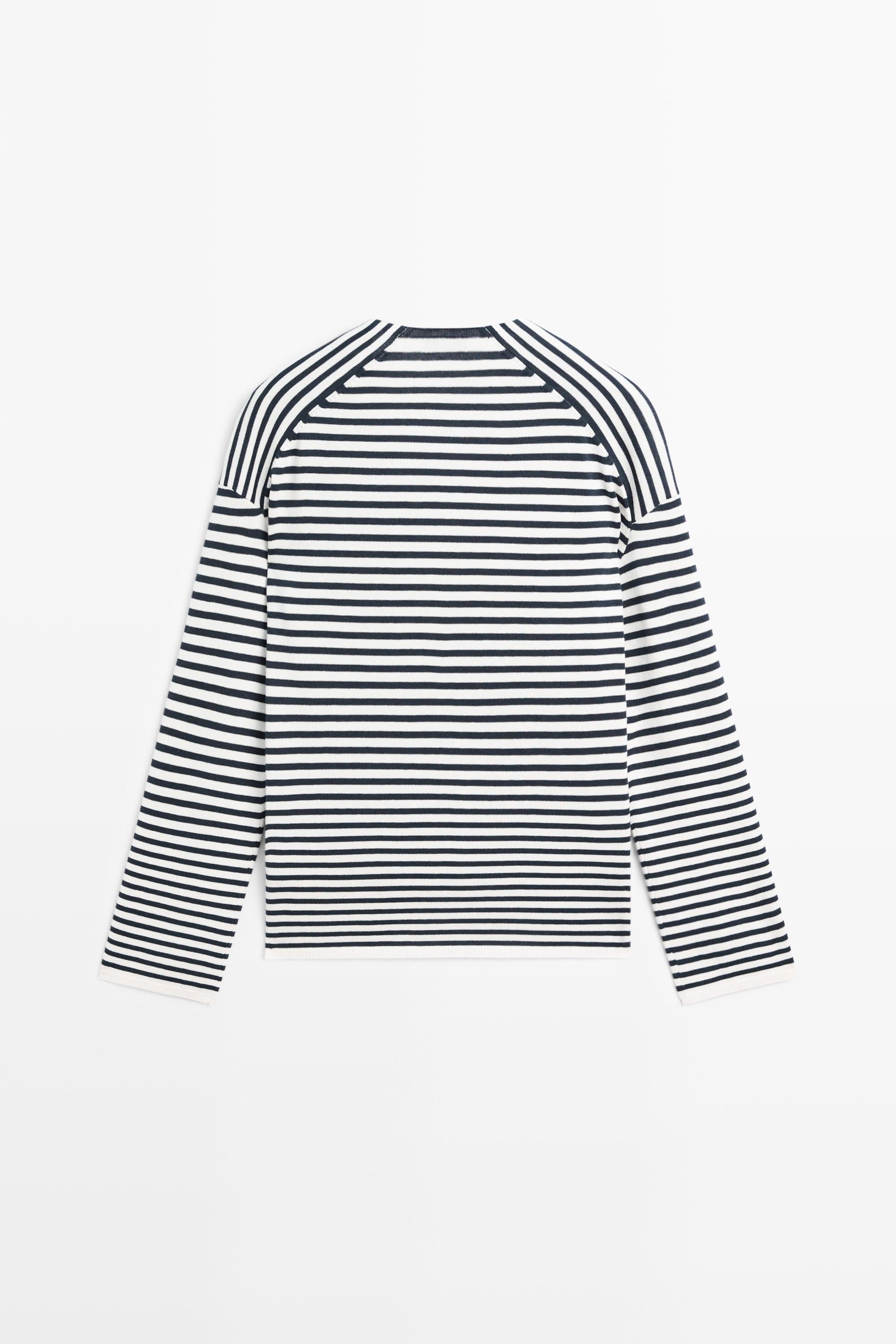 Striped V-neck knit sweater — CREAM