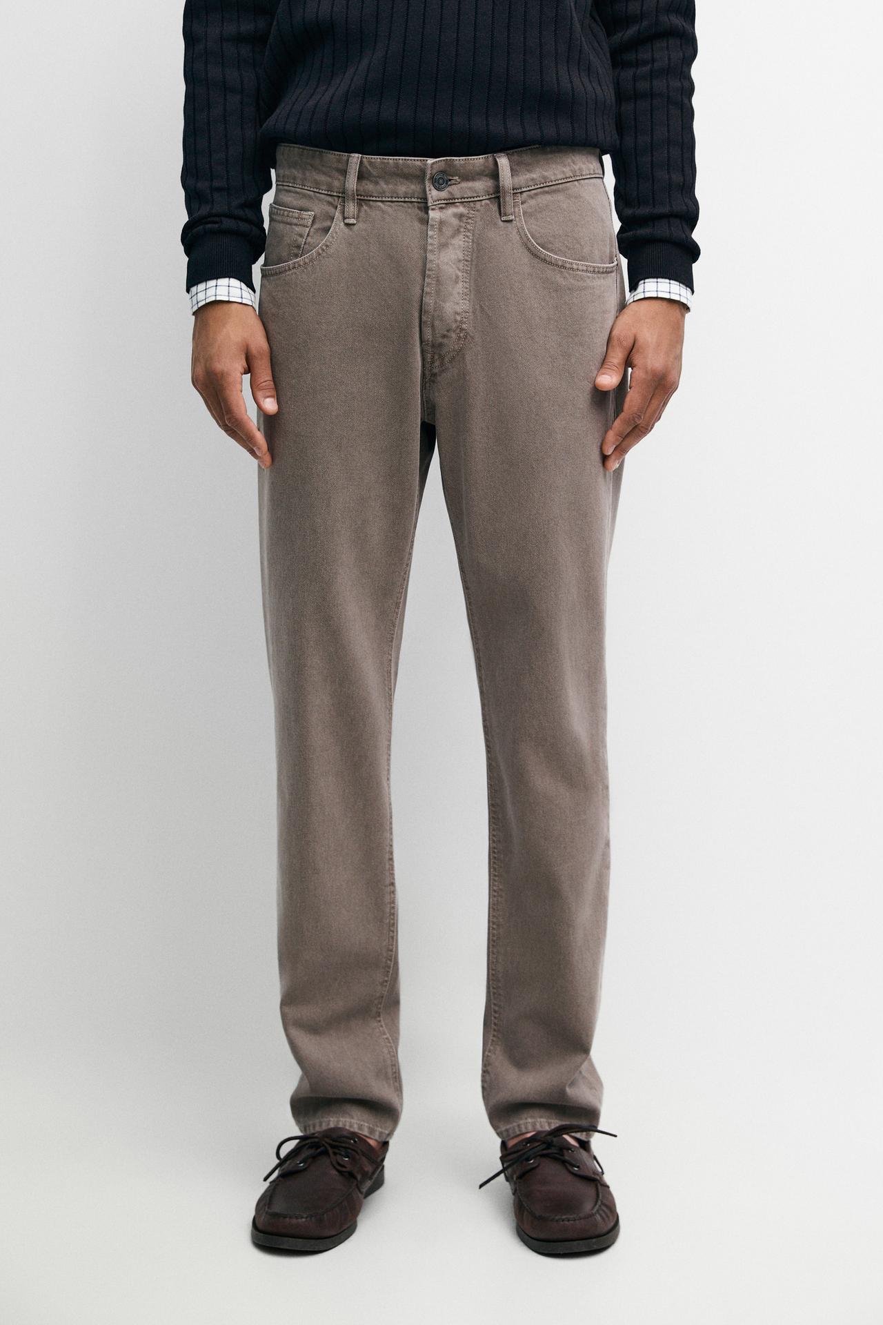 Tapered fit denim-effect pants — MINK