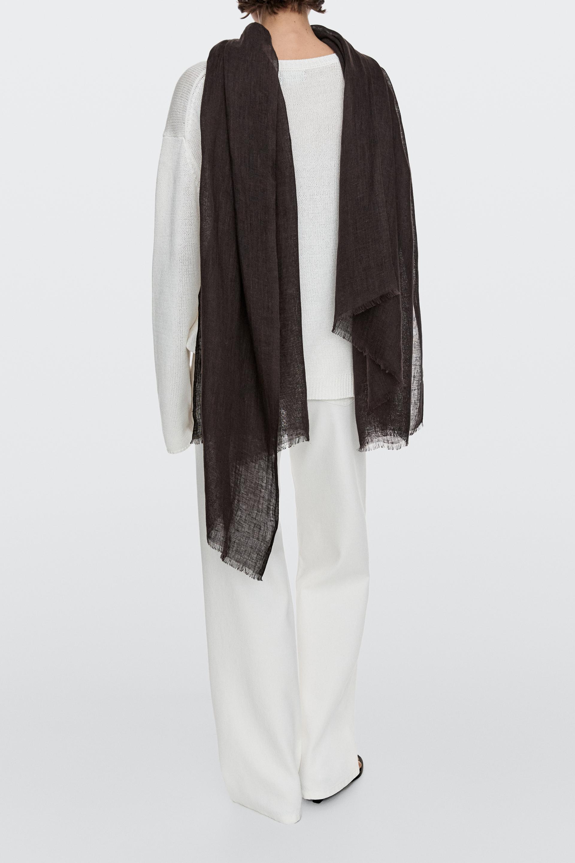 Foulard Uni 100 % Lin - Marron - 01 - Massimo Dutti - Femme