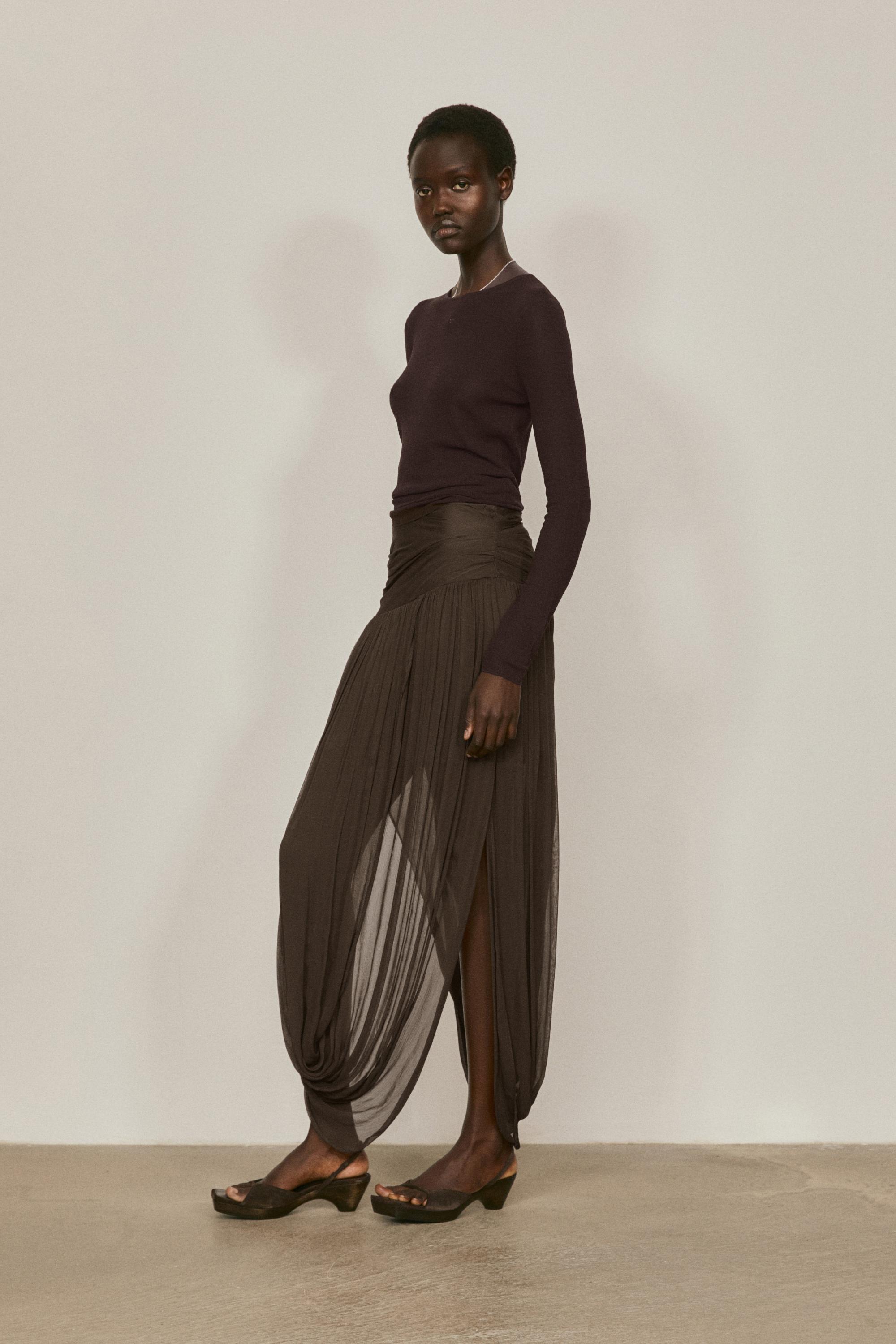 Midi skirt with puff detail - LIMITED EDITION — BROWN